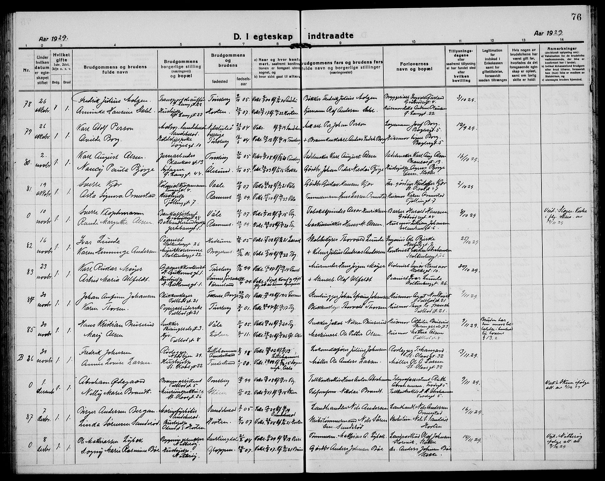 Tønsberg kirkebøker, AV/SAKO-A-330/G/Ga/L0016: Parish register (copy) no. 16, 1920-1933, p. 76