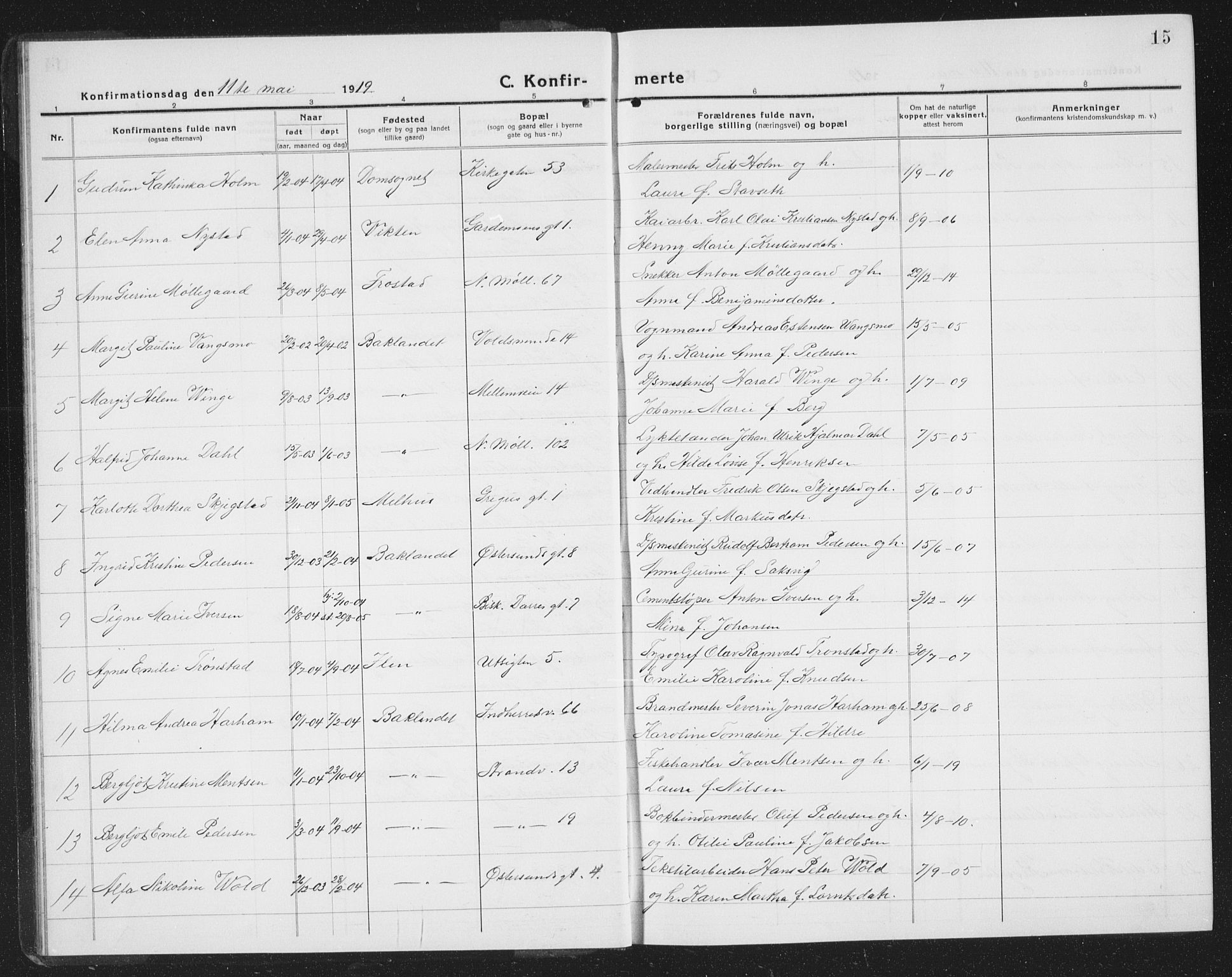 Ministerialprotokoller, klokkerbøker og fødselsregistre - Sør-Trøndelag, SAT/A-1456/605/L0258: Parish register (copy) no. 605C05, 1918-1930, p. 15