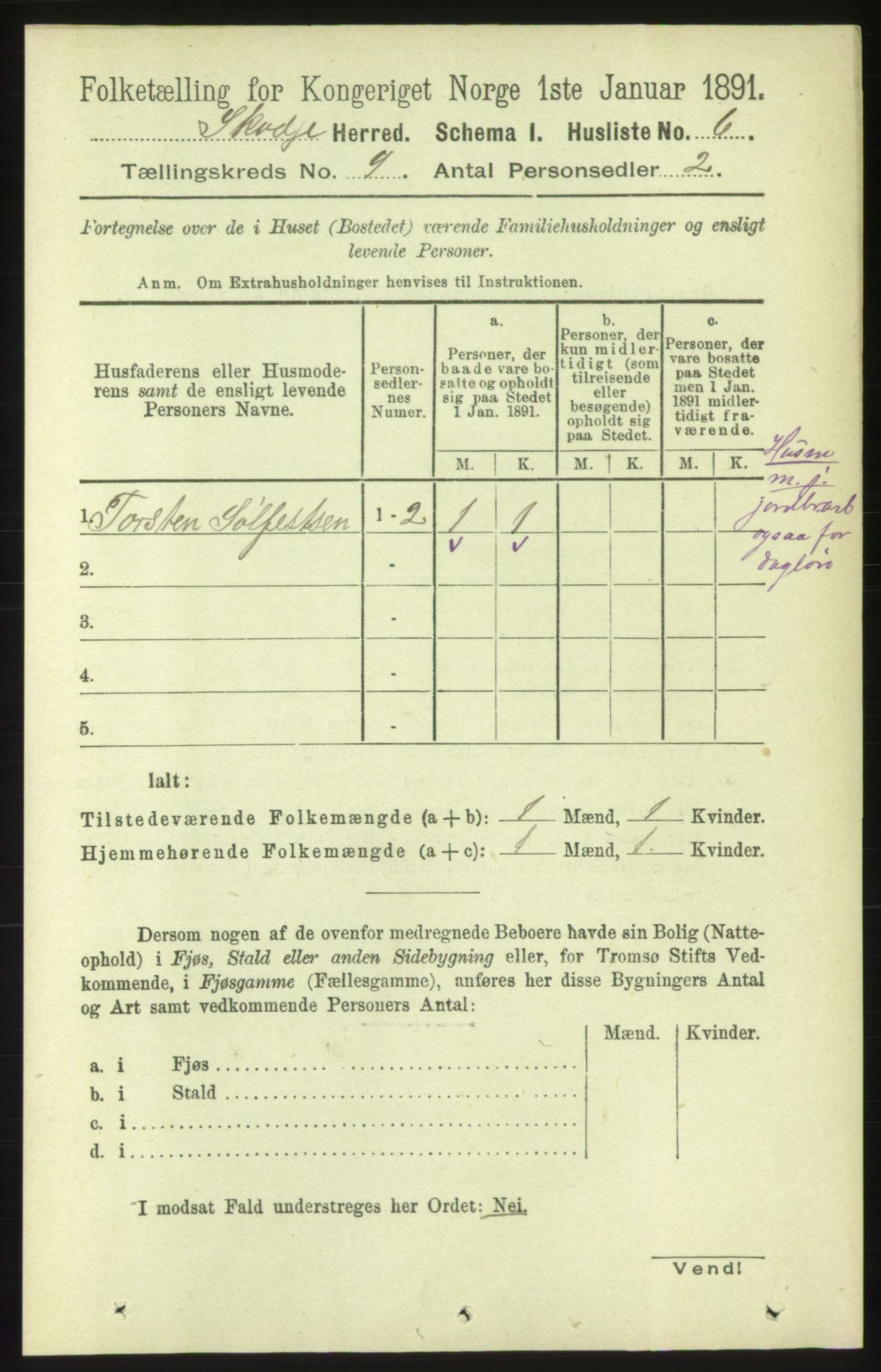 RA, 1891 census for 1529 Skodje, 1891, p. 1846