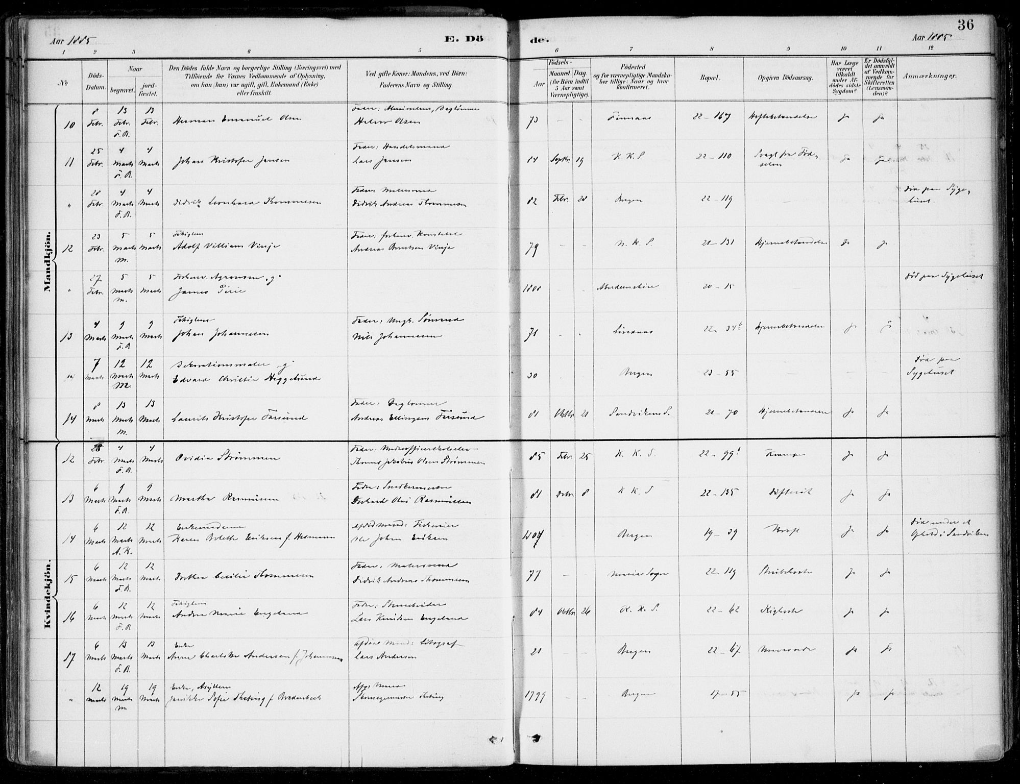Korskirken sokneprestembete, SAB/A-76101/H/Hab: Parish register (copy) no. E 4, 1884-1910, p. 36