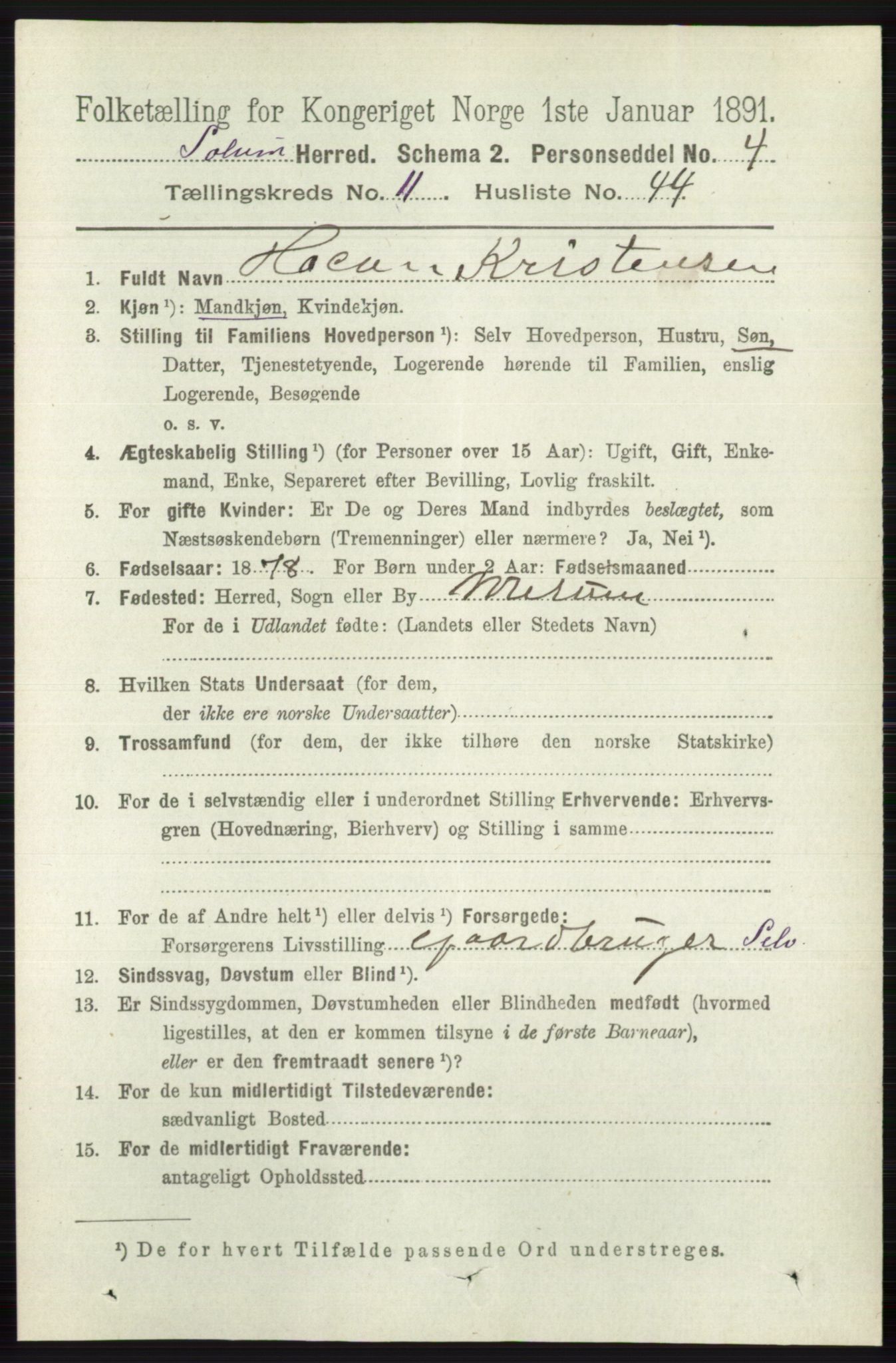 RA, 1891 census for 0818 Solum, 1891, p. 5531