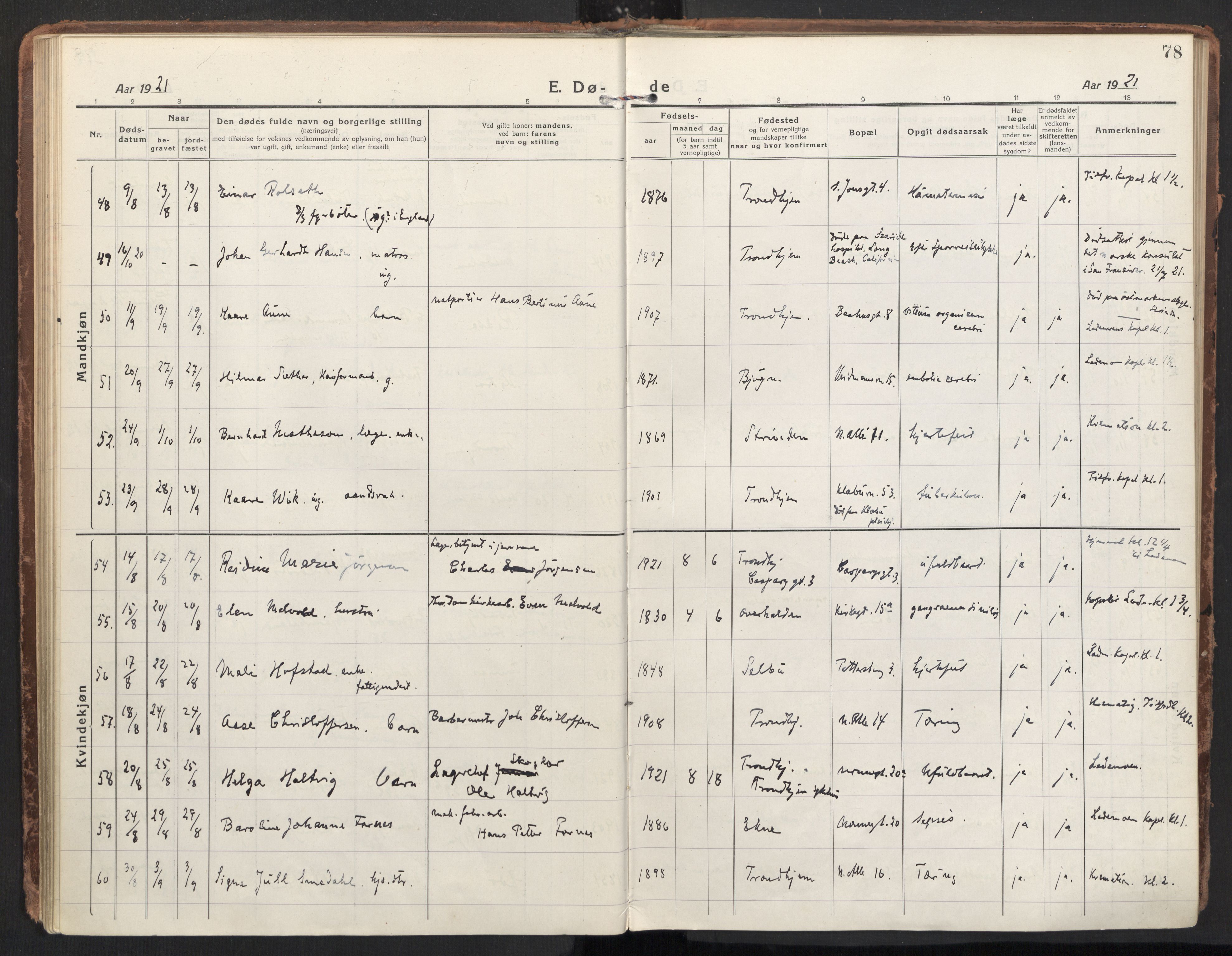 Ministerialprotokoller, klokkerbøker og fødselsregistre - Sør-Trøndelag, AV/SAT-A-1456/604/L0207: Parish register (official) no. 604A27, 1917-1933, p. 78