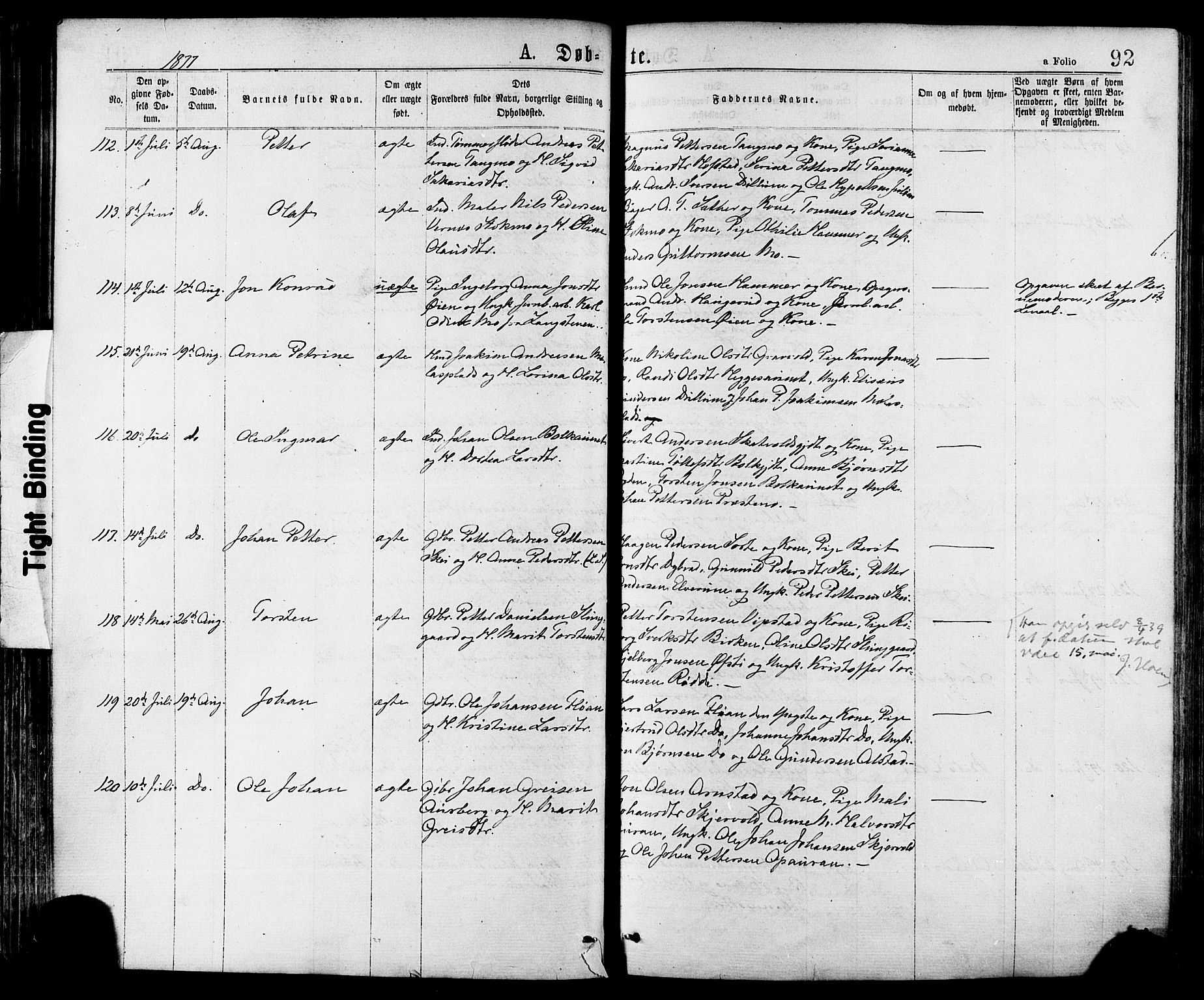 Ministerialprotokoller, klokkerbøker og fødselsregistre - Nord-Trøndelag, AV/SAT-A-1458/709/L0076: Parish register (official) no. 709A16, 1871-1879, p. 92