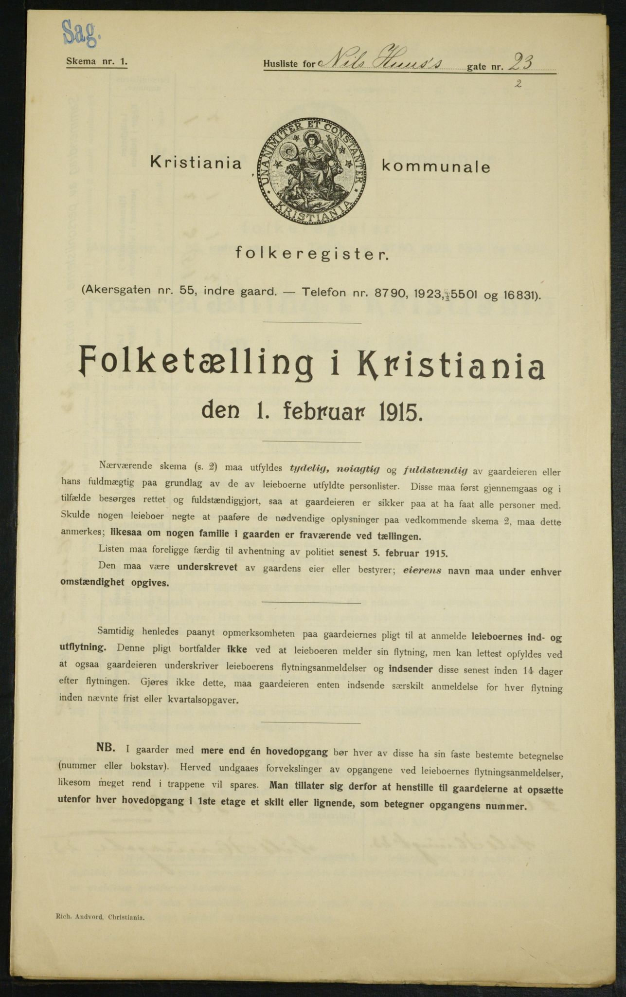 OBA, Municipal Census 1915 for Kristiania, 1915, p. 70559