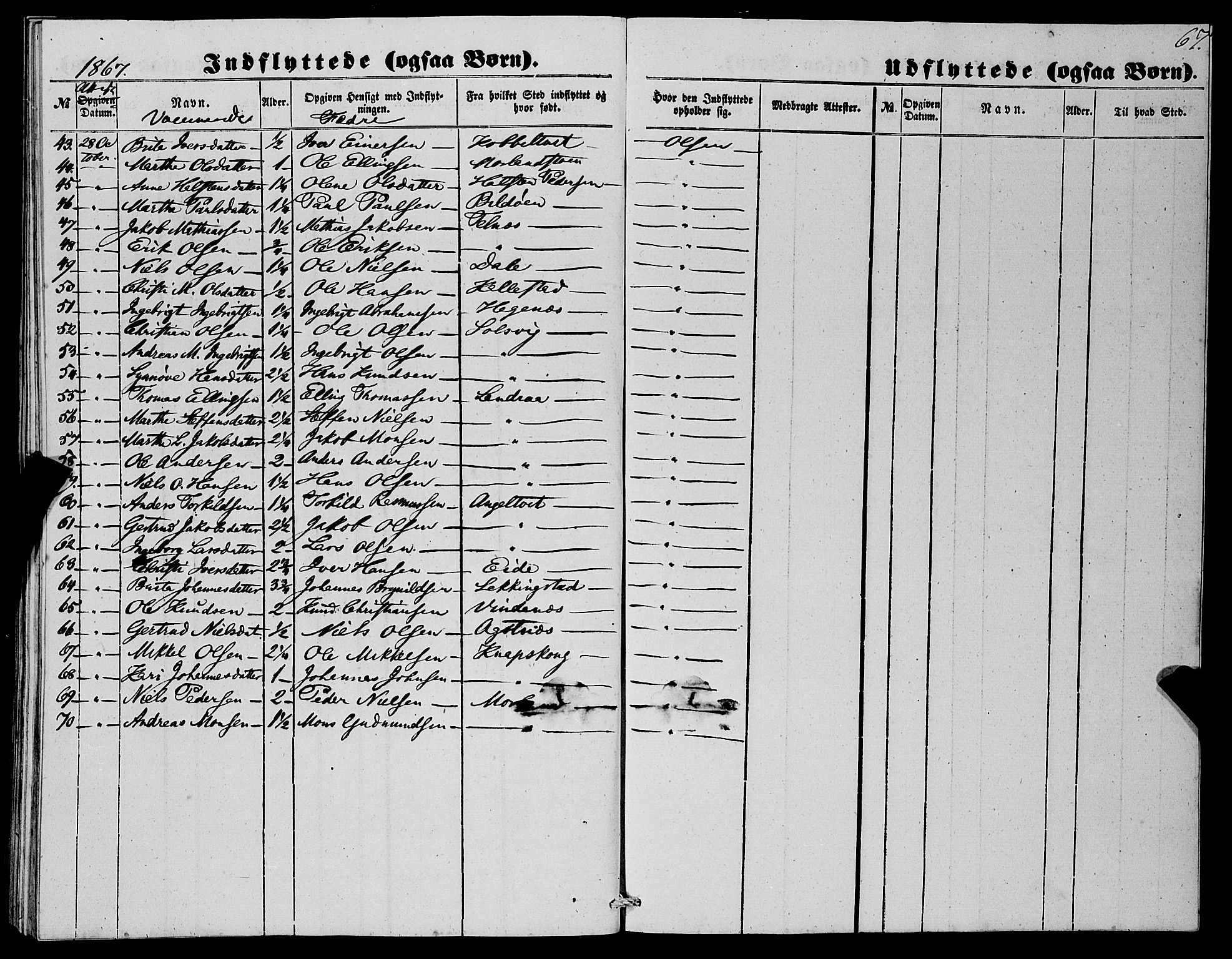 Fjell sokneprestembete, SAB/A-75301/H/Haa: Parish register (official) no. A 4, 1851-1870, p. 67