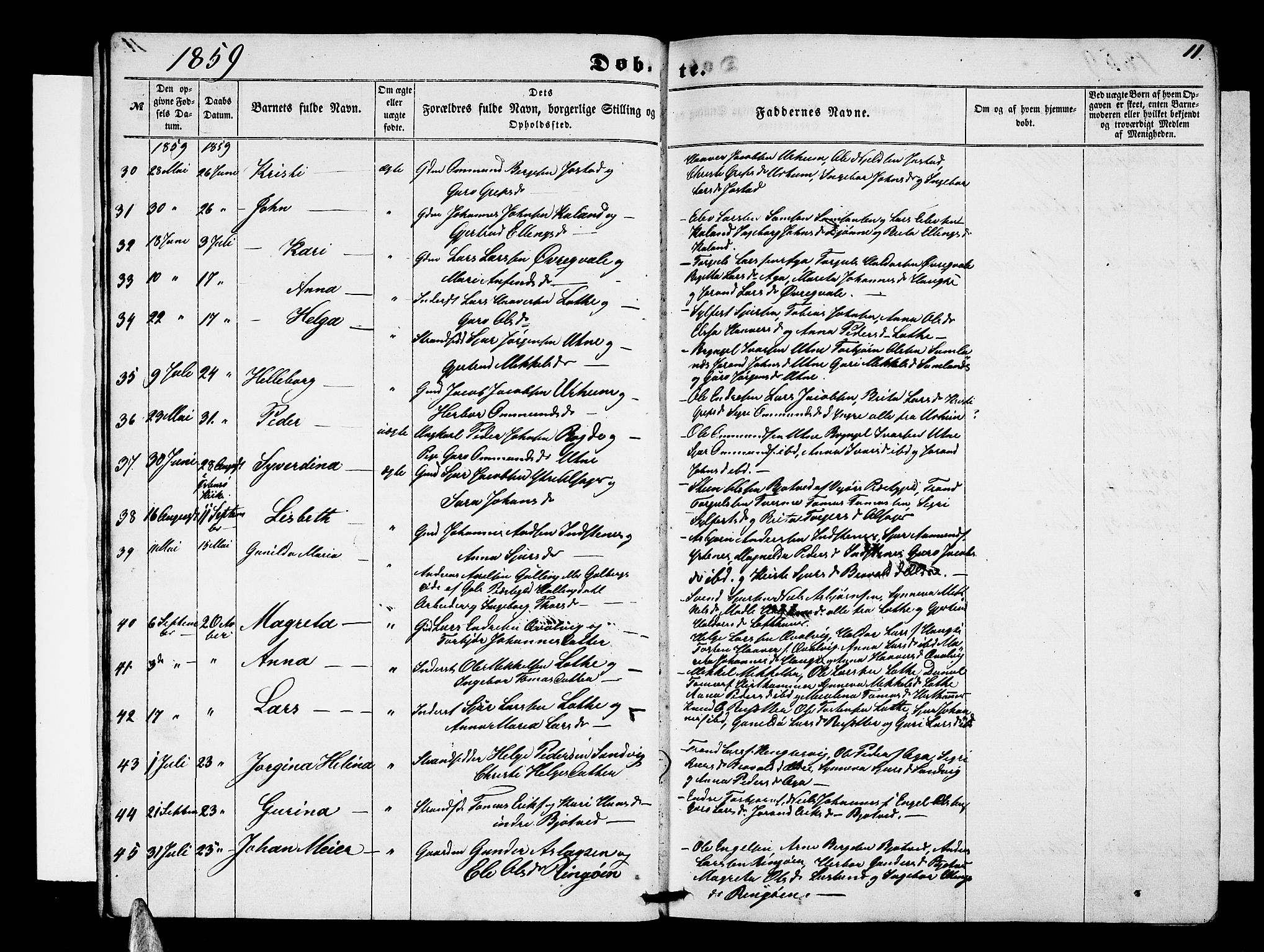 Ullensvang sokneprestembete, SAB/A-78701/H/Hab: Parish register (copy) no. E 6, 1857-1886, p. 11
