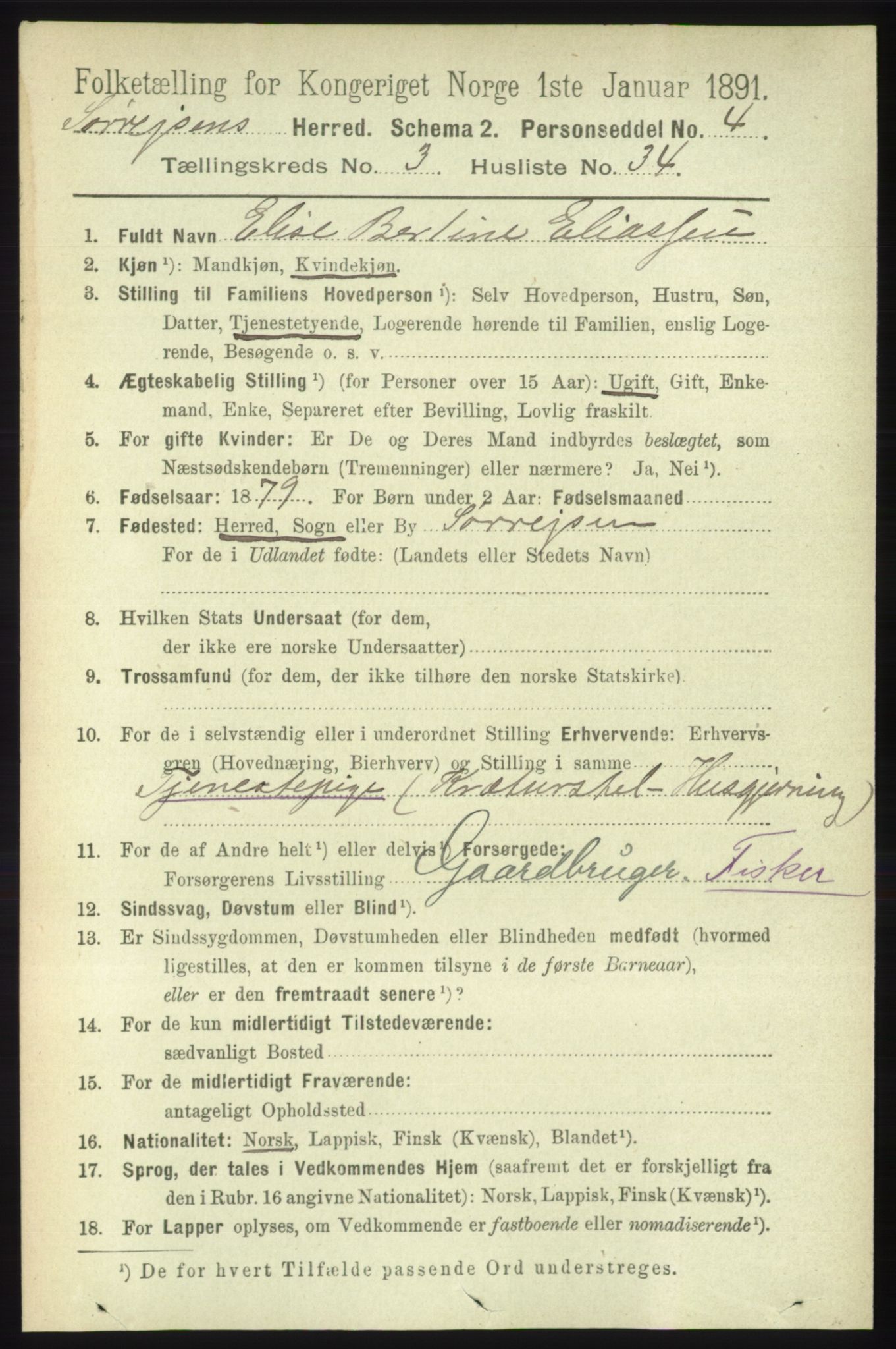 RA, 1891 census for 1925 Sørreisa, 1891, p. 968