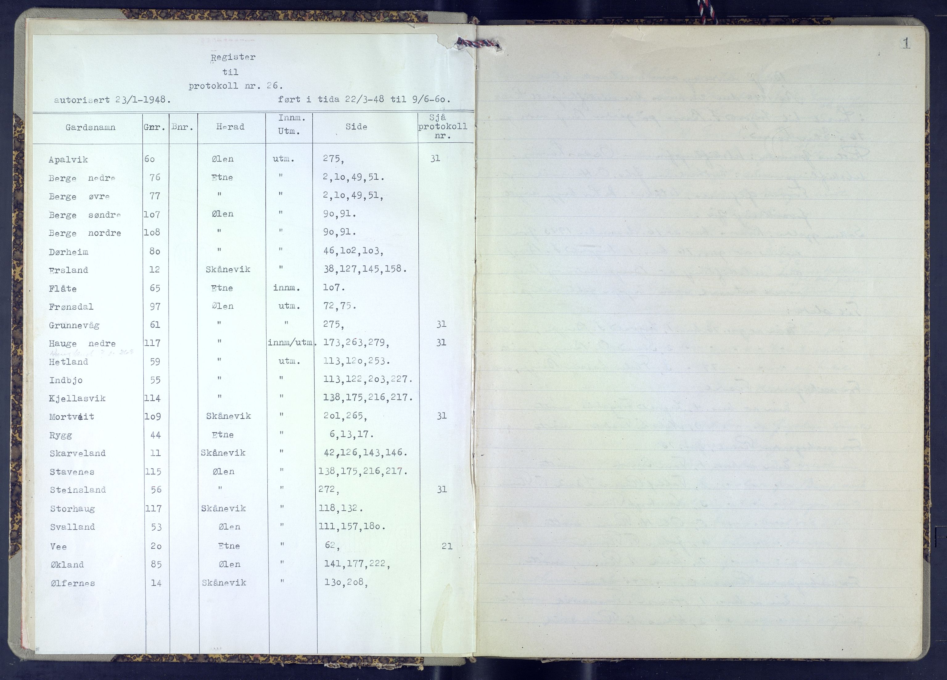 Hordaland jordskiftedøme - VII Indre Sunnhordland jordskiftedistrikt, AV/SAB-A-7401/A/Aa/L0026: Forhandlingsprotokoll, 1948-1960