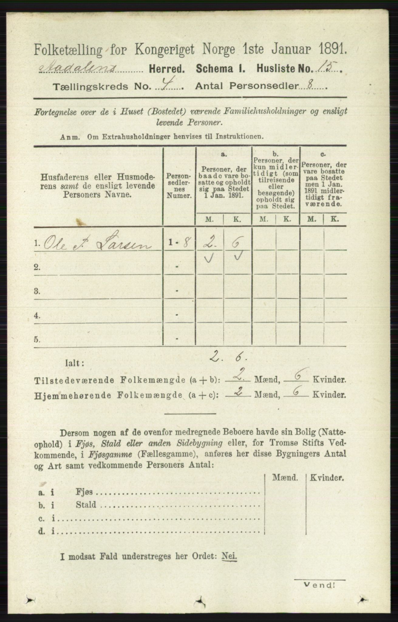 RA, 1891 census for 0614 Ådal, 1891, p. 1465