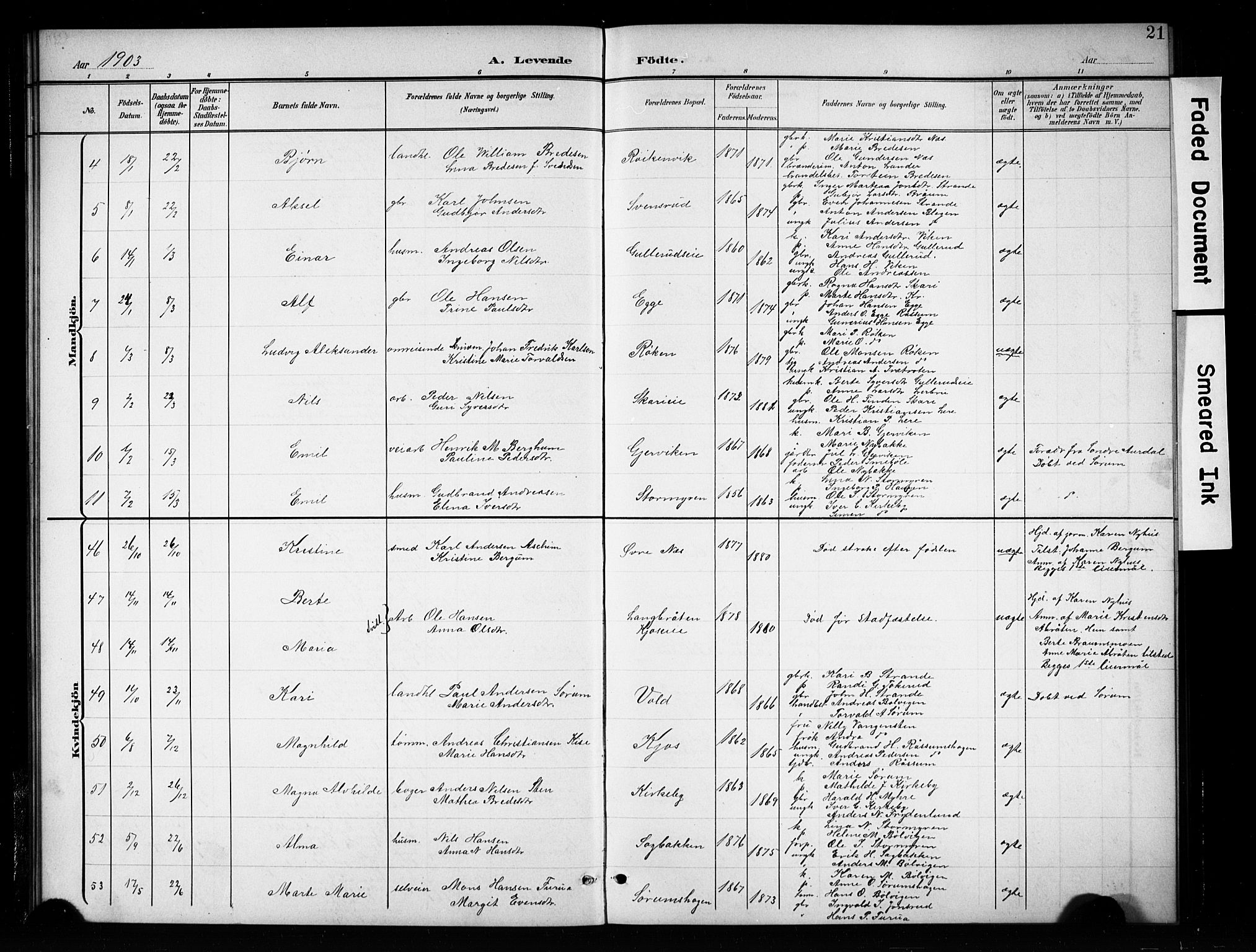 Brandbu prestekontor, SAH/PREST-114/H/Ha/Hab/L0005: Parish register (copy) no. 5, 1900-1913, p. 21