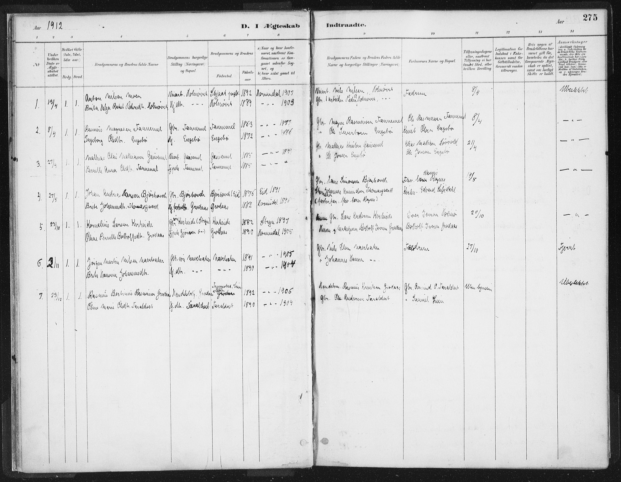 Hornindal sokneprestembete, SAB/A-82401/H/Haa/Haaa/L0003/0002: Parish register (official) no. A 3B, 1885-1917, p. 275