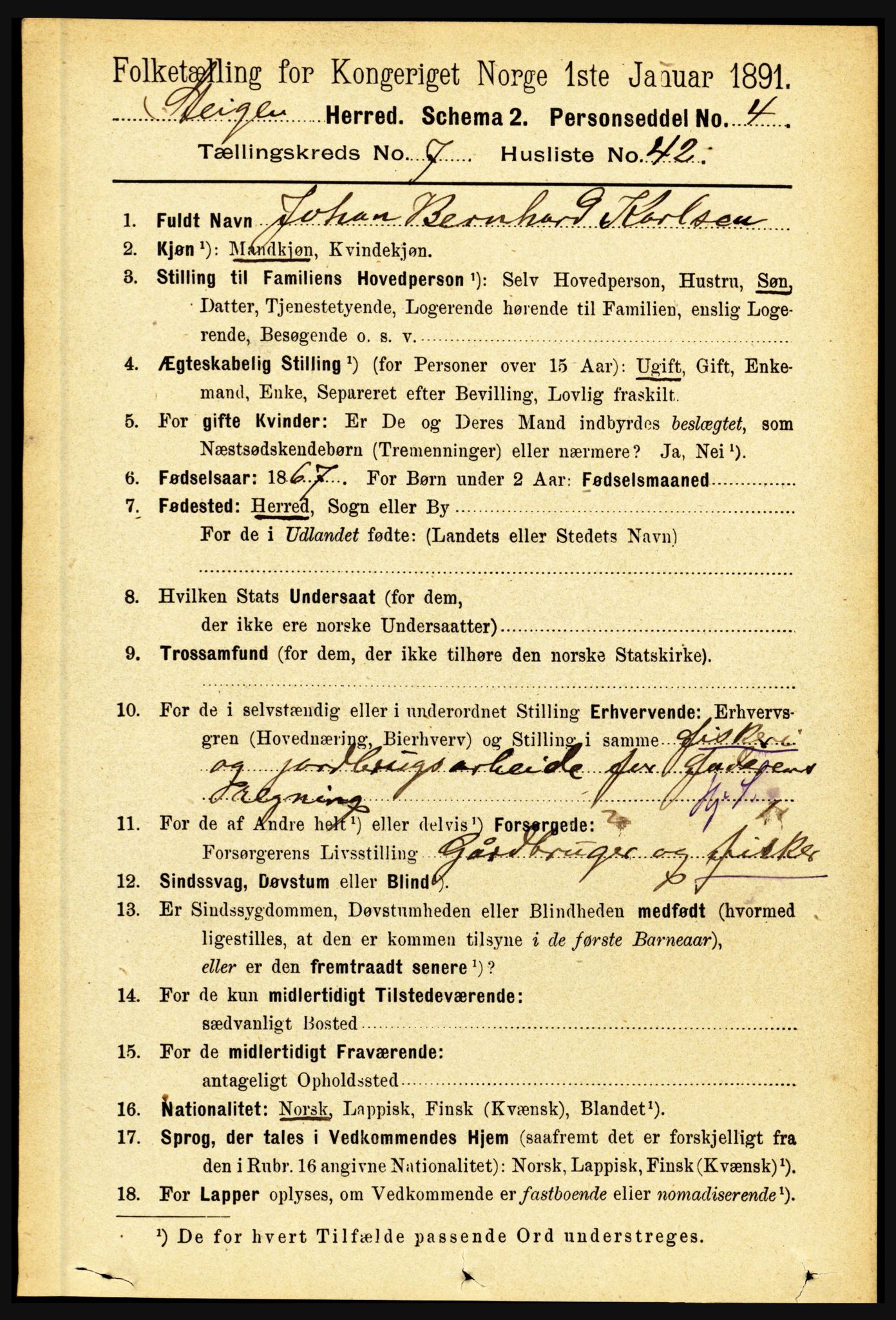 RA, 1891 census for 1848 Steigen, 1891, p. 2505