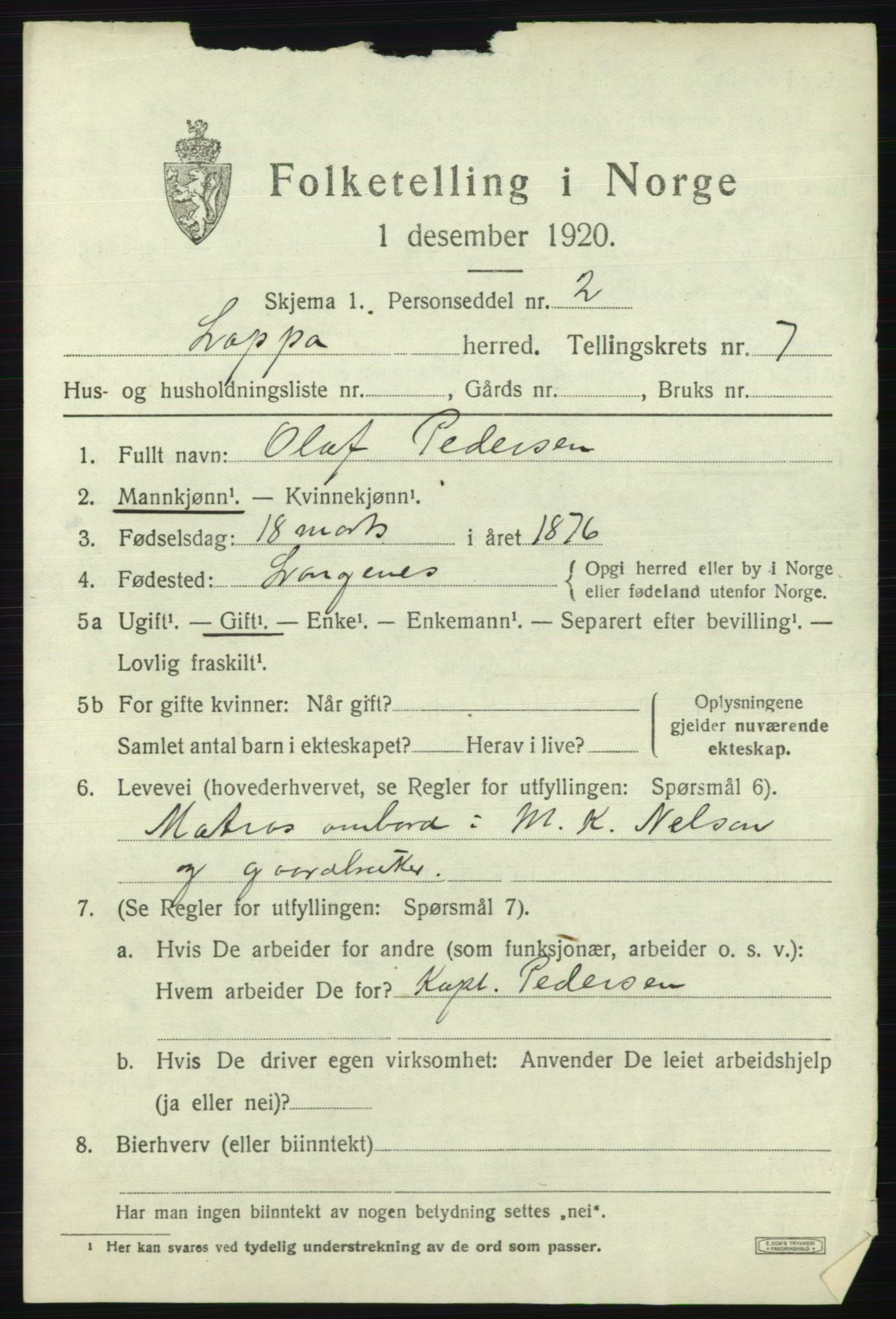 SATØ, 1920 census for Loppa, 1920, p. 3680