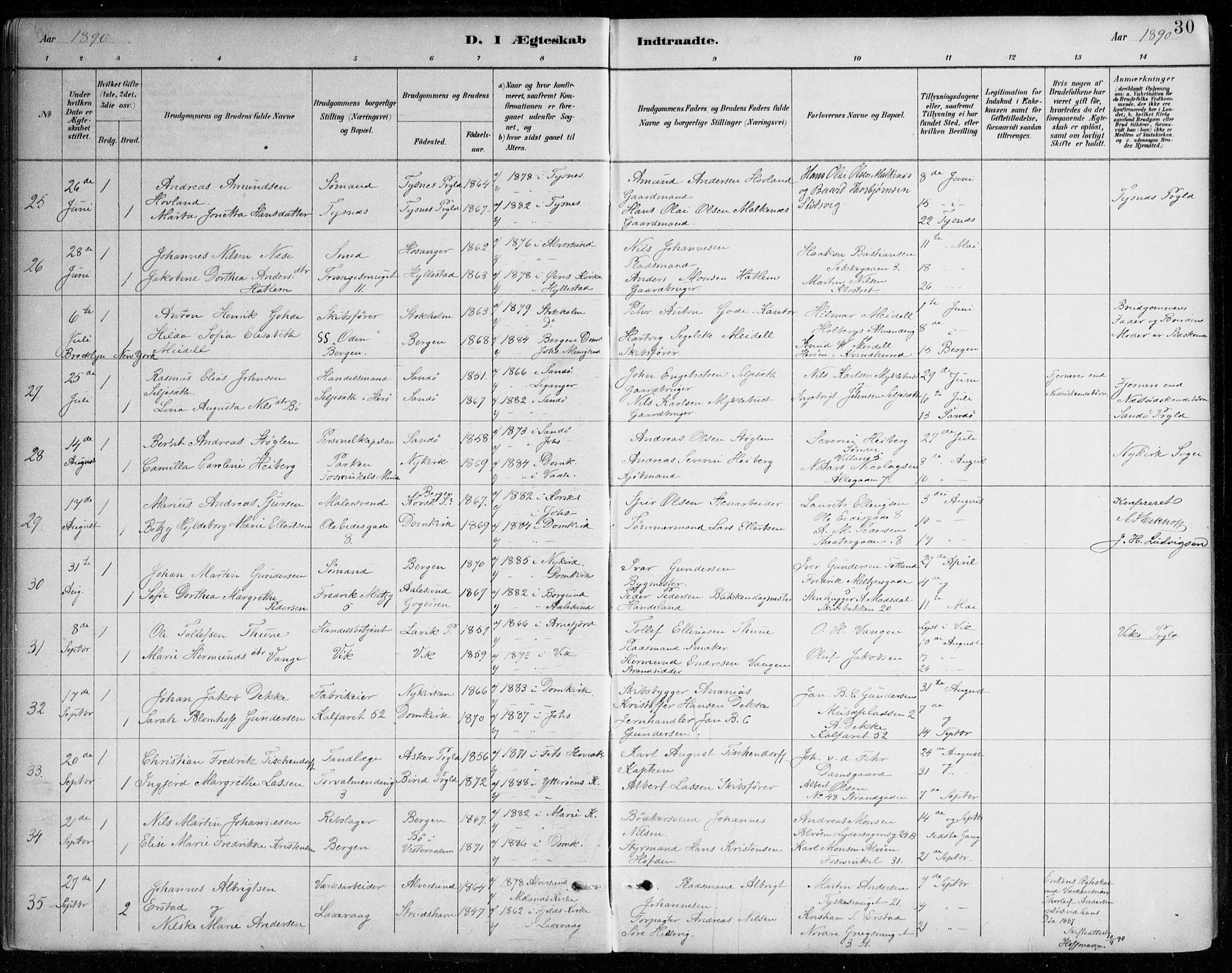 Johanneskirken sokneprestembete, SAB/A-76001/H/Haa/L0012: Parish register (official) no. D 1, 1885-1912, p. 30