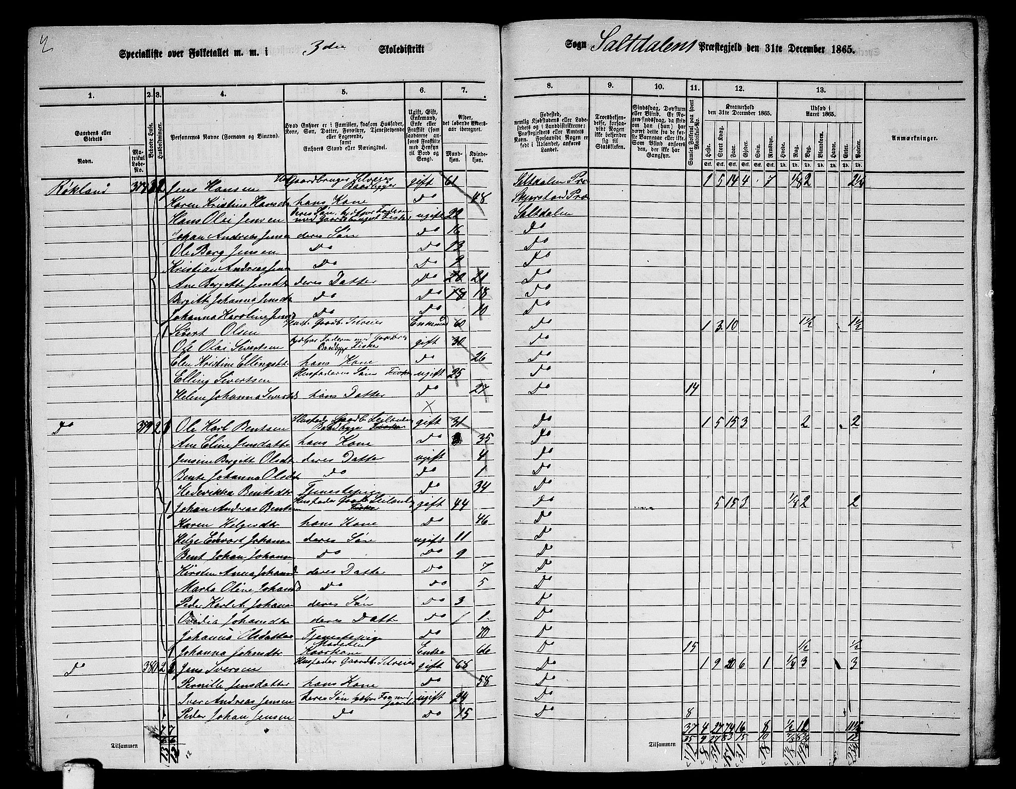 RA, 1865 census for Saltdal, 1865, p. 61