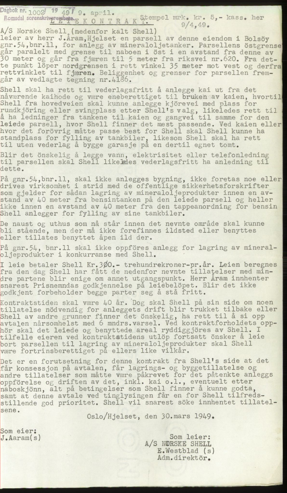 Romsdal sorenskriveri, AV/SAT-A-4149/1/2/2C: Mortgage book no. B4, 1948-1949, Diary no: : 1002/1949