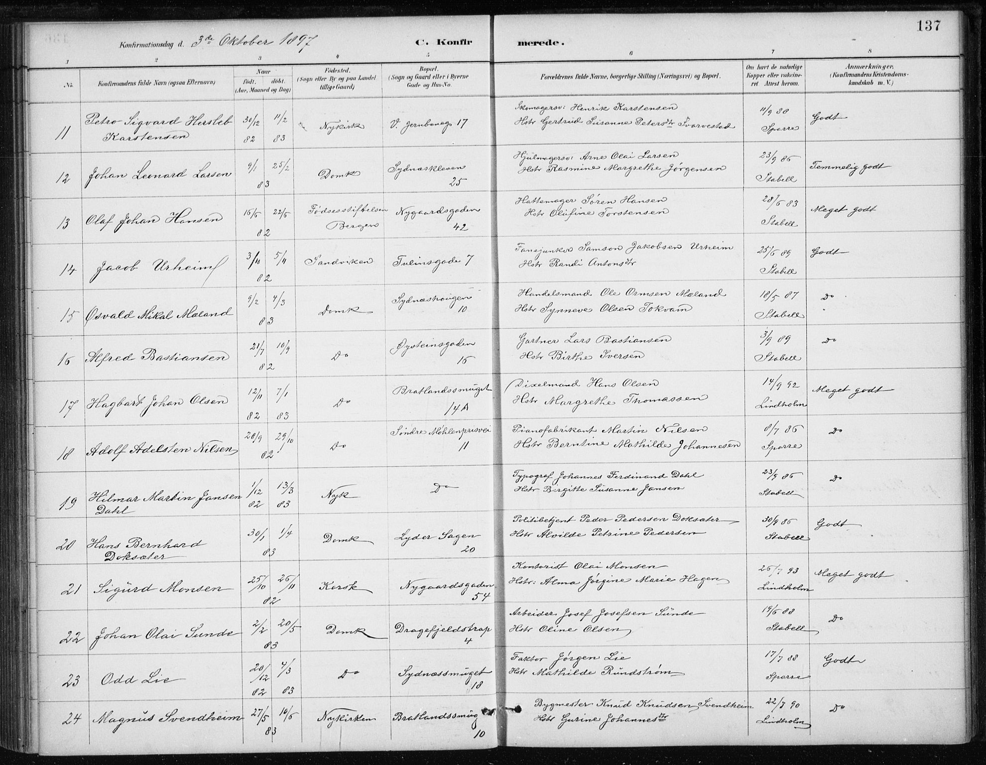 Johanneskirken sokneprestembete, AV/SAB-A-76001/H/Haa/L0008: Parish register (official) no. C 1, 1885-1907, p. 137