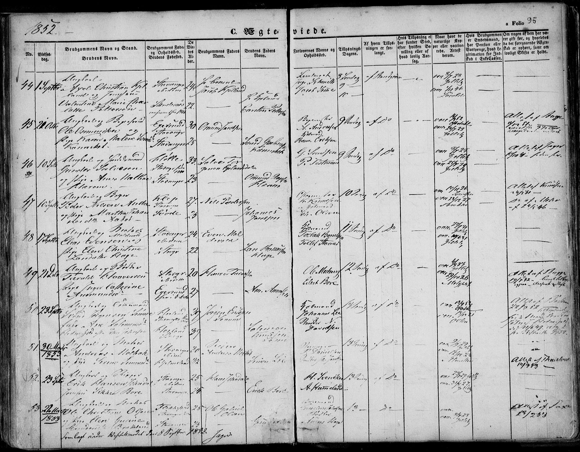 Domkirken sokneprestkontor, AV/SAST-A-101812/001/30/30BA/L0015: Parish register (official) no. A 14, 1842-1857, p. 95