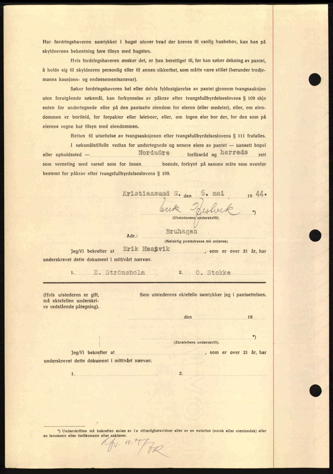 Nordmøre sorenskriveri, AV/SAT-A-4132/1/2/2Ca: Mortgage book no. B91, 1943-1944, Diary no: : 760/1944