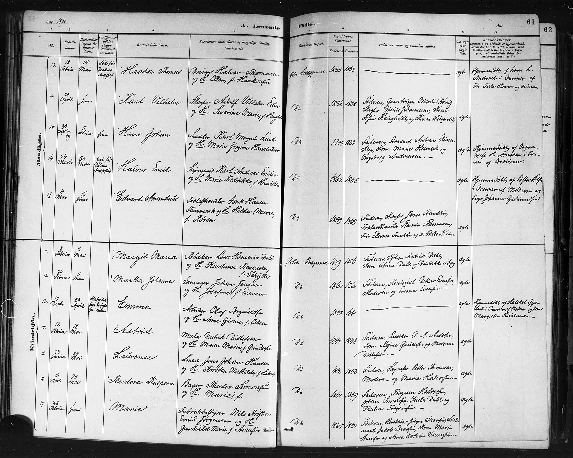 Porsgrunn kirkebøker , AV/SAKO-A-104/G/Gb/L0005: Parish register (copy) no. II 5, 1883-1915, p. 61