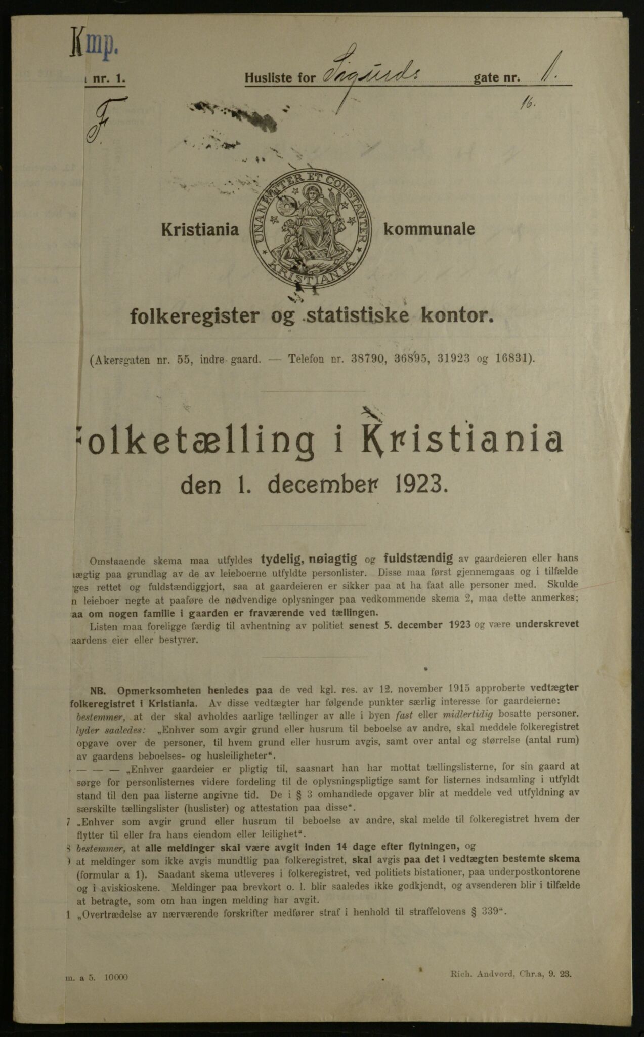 OBA, Municipal Census 1923 for Kristiania, 1923, p. 105005