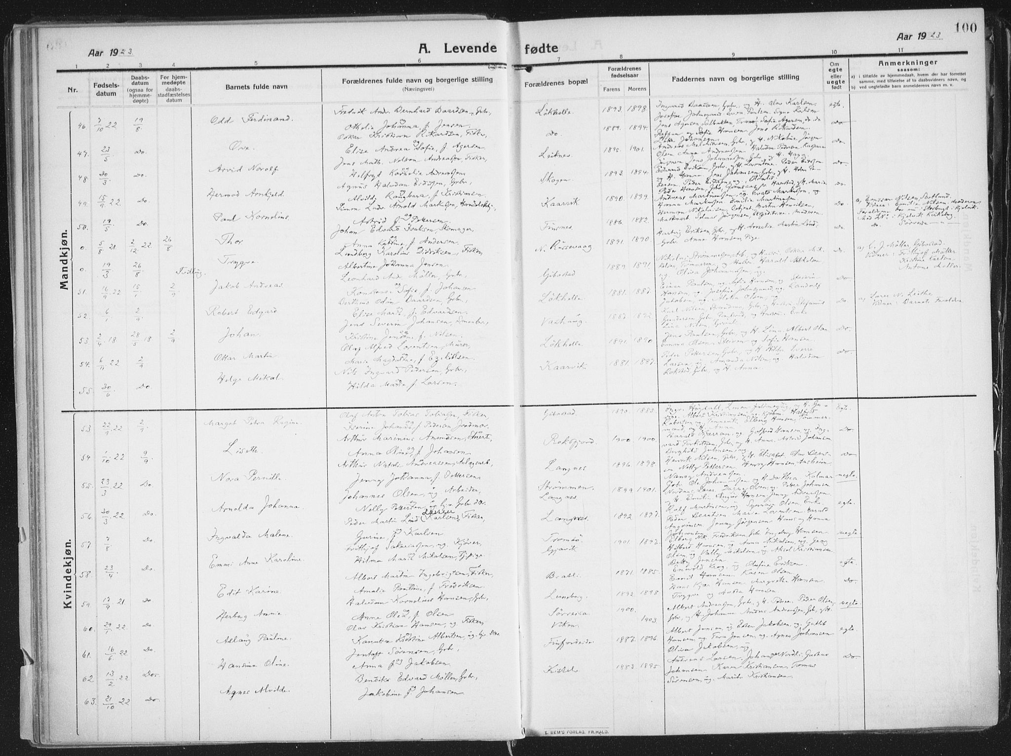 Lenvik sokneprestembete, AV/SATØ-S-1310/H/Ha/Haa/L0016kirke: Parish register (official) no. 16, 1910-1924, p. 100