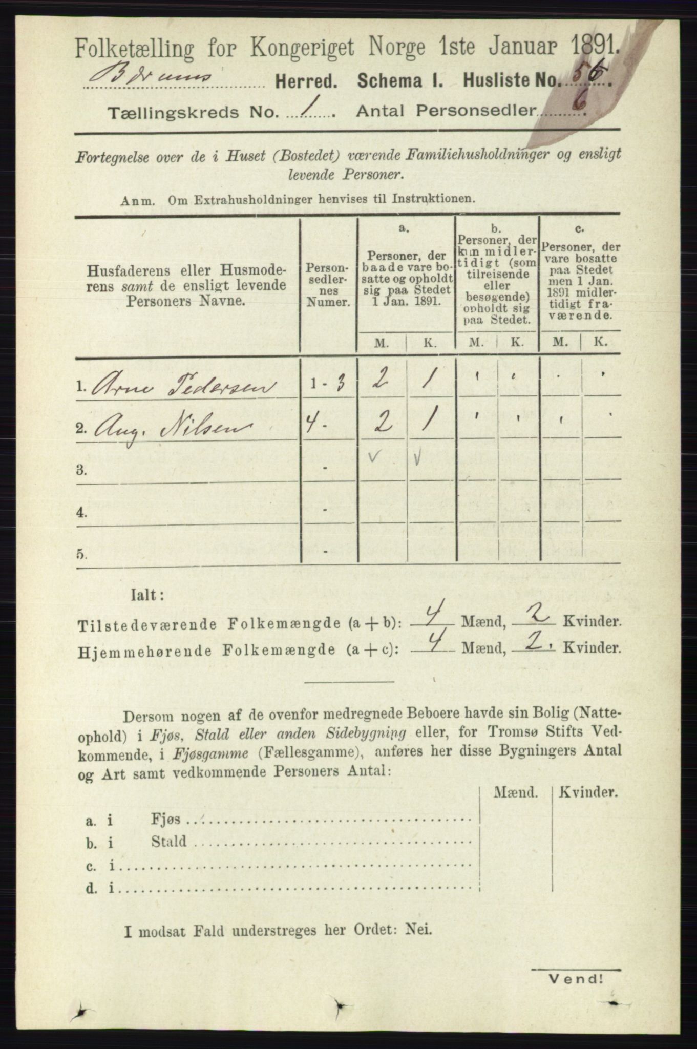 RA, 1891 census for 0219 Bærum, 1891, p. 101
