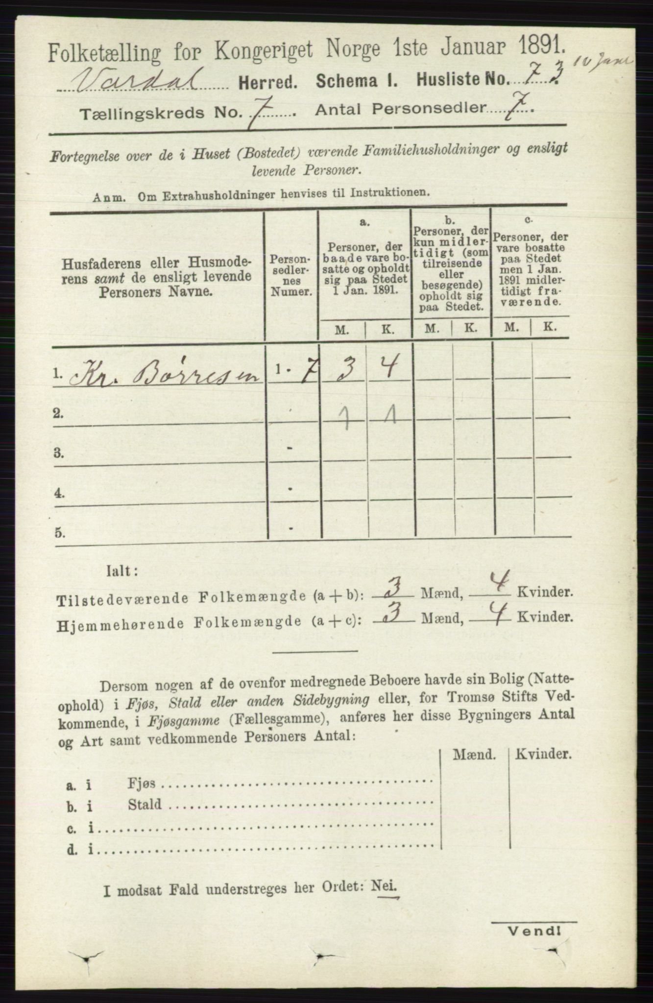 RA, 1891 census for 0527 Vardal, 1891, p. 2955