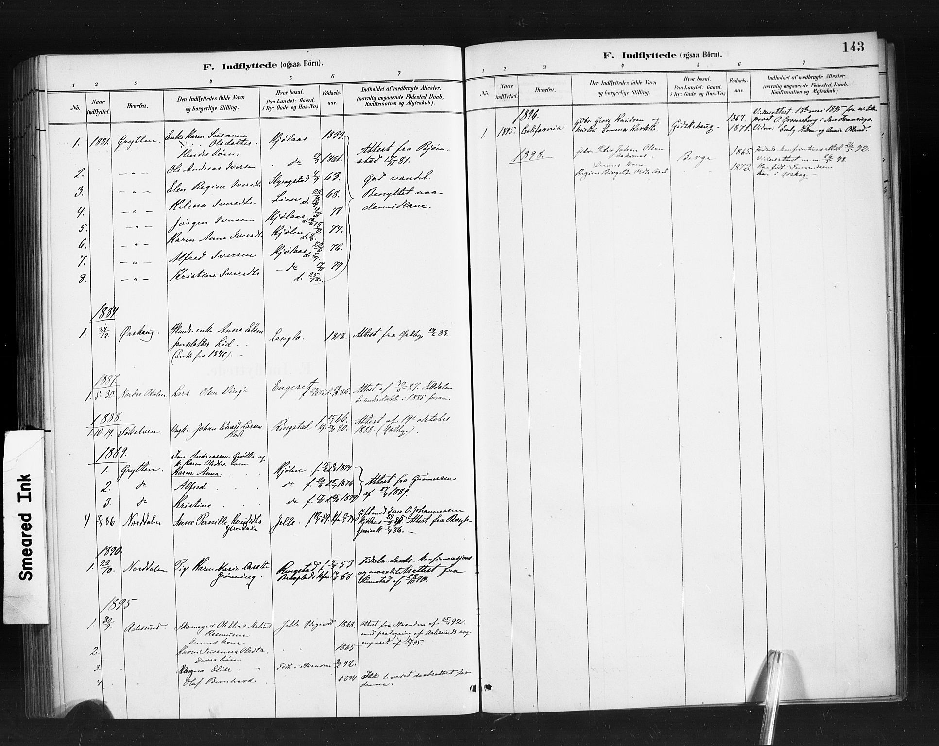 Ministerialprotokoller, klokkerbøker og fødselsregistre - Møre og Romsdal, SAT/A-1454/520/L0283: Parish register (official) no. 520A12, 1882-1898, p. 143