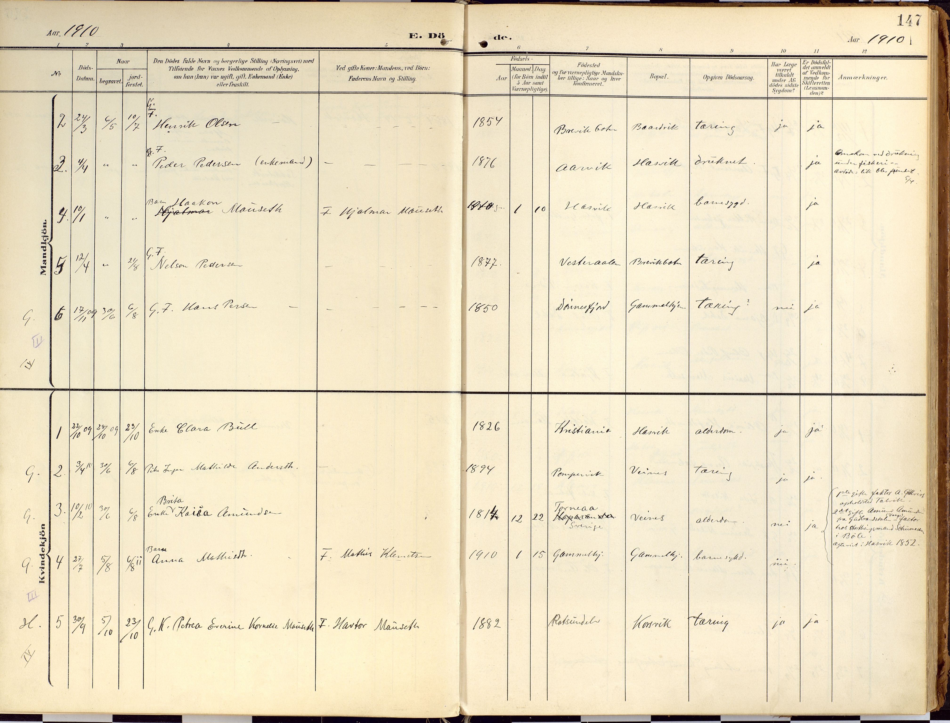 Loppa sokneprestkontor, SATØ/S-1339/H/Ha/L0010kirke: Parish register (official) no. 10, 1907-1922, p. 147