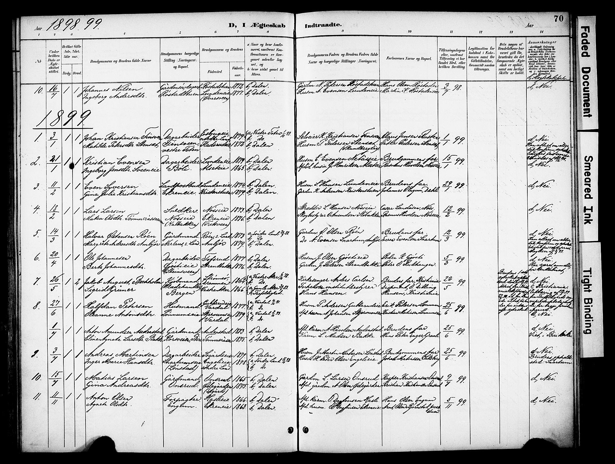Biri prestekontor, SAH/PREST-096/H/Ha/Haa/L0008: Parish register (official) no. 8, 1894-1901, p. 70