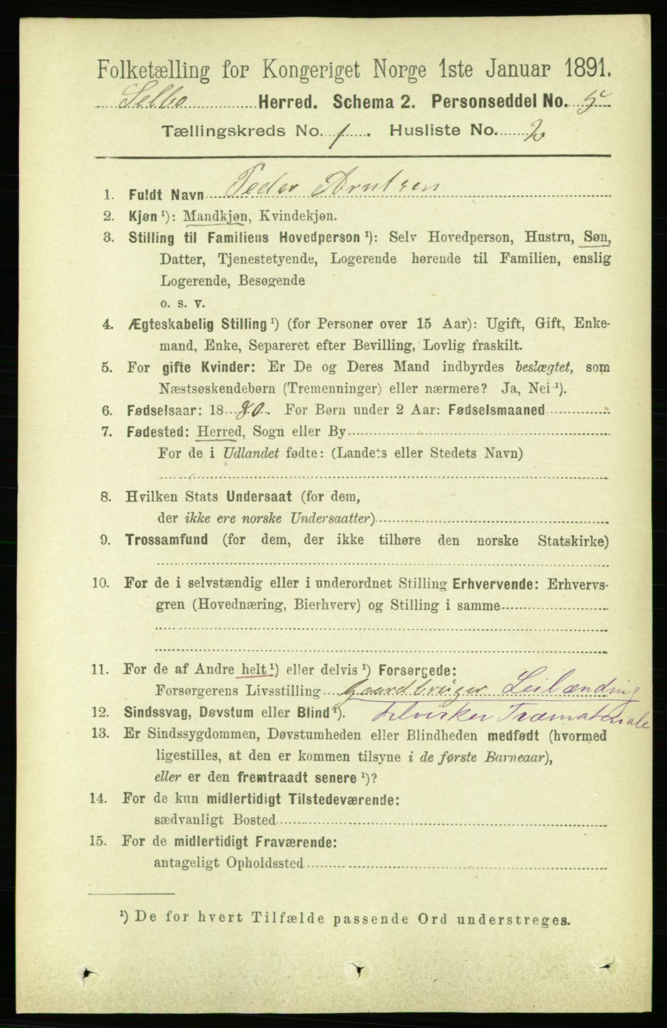 RA, 1891 census for 1664 Selbu, 1891, p. 80