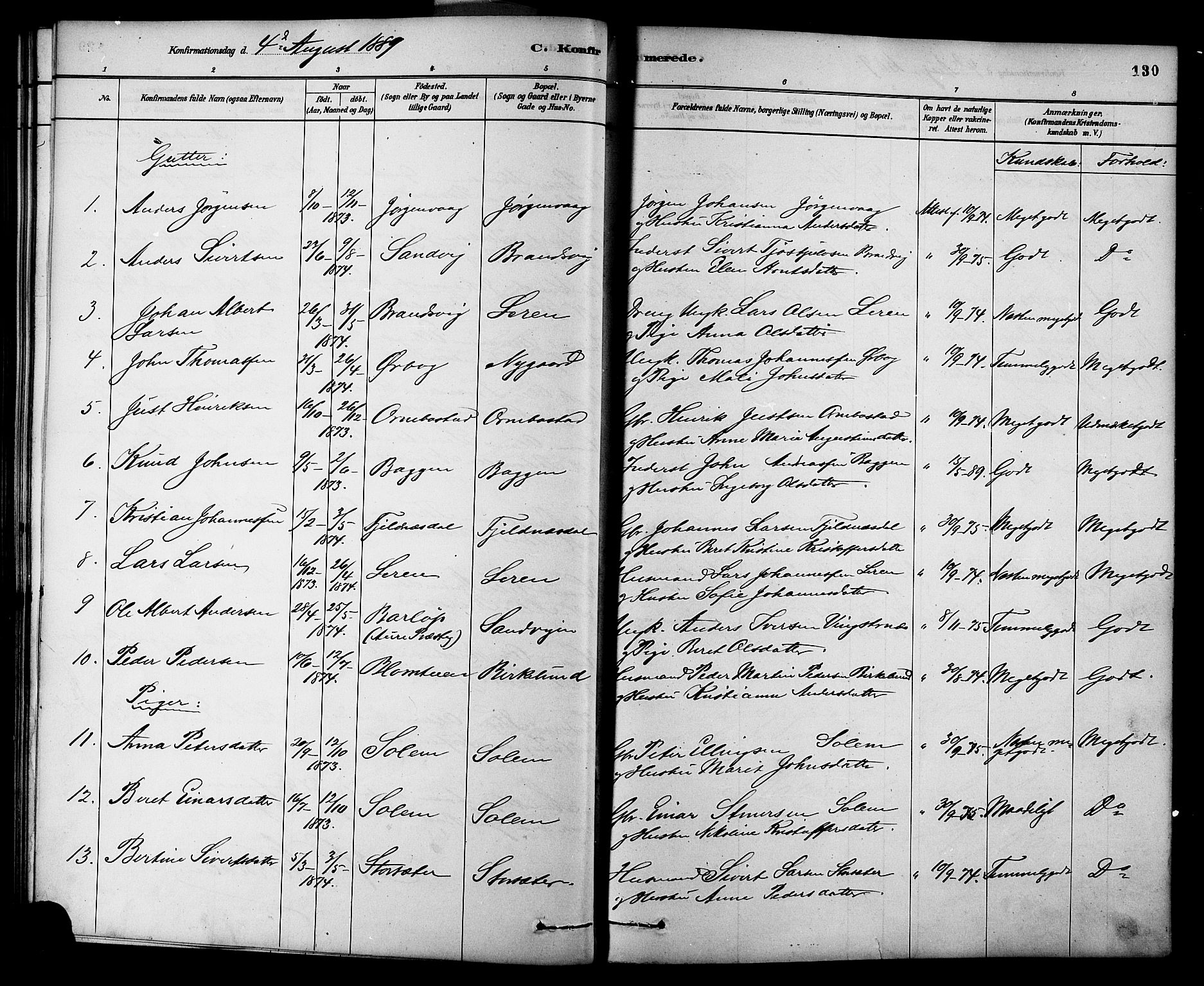 Ministerialprotokoller, klokkerbøker og fødselsregistre - Møre og Romsdal, AV/SAT-A-1454/577/L0896: Parish register (official) no. 577A03, 1880-1898, p. 130