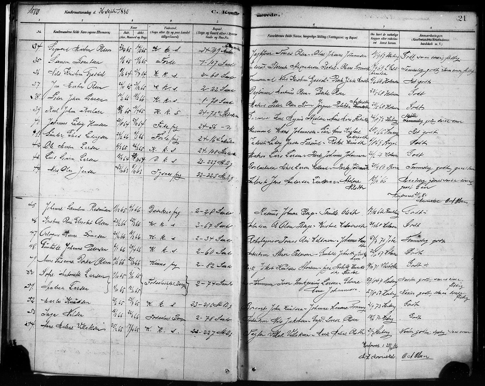 Sandviken Sokneprestembete, AV/SAB-A-77601/H/Ha/L0002: Parish register (official) no. A 2, 1878-1896, p. 21