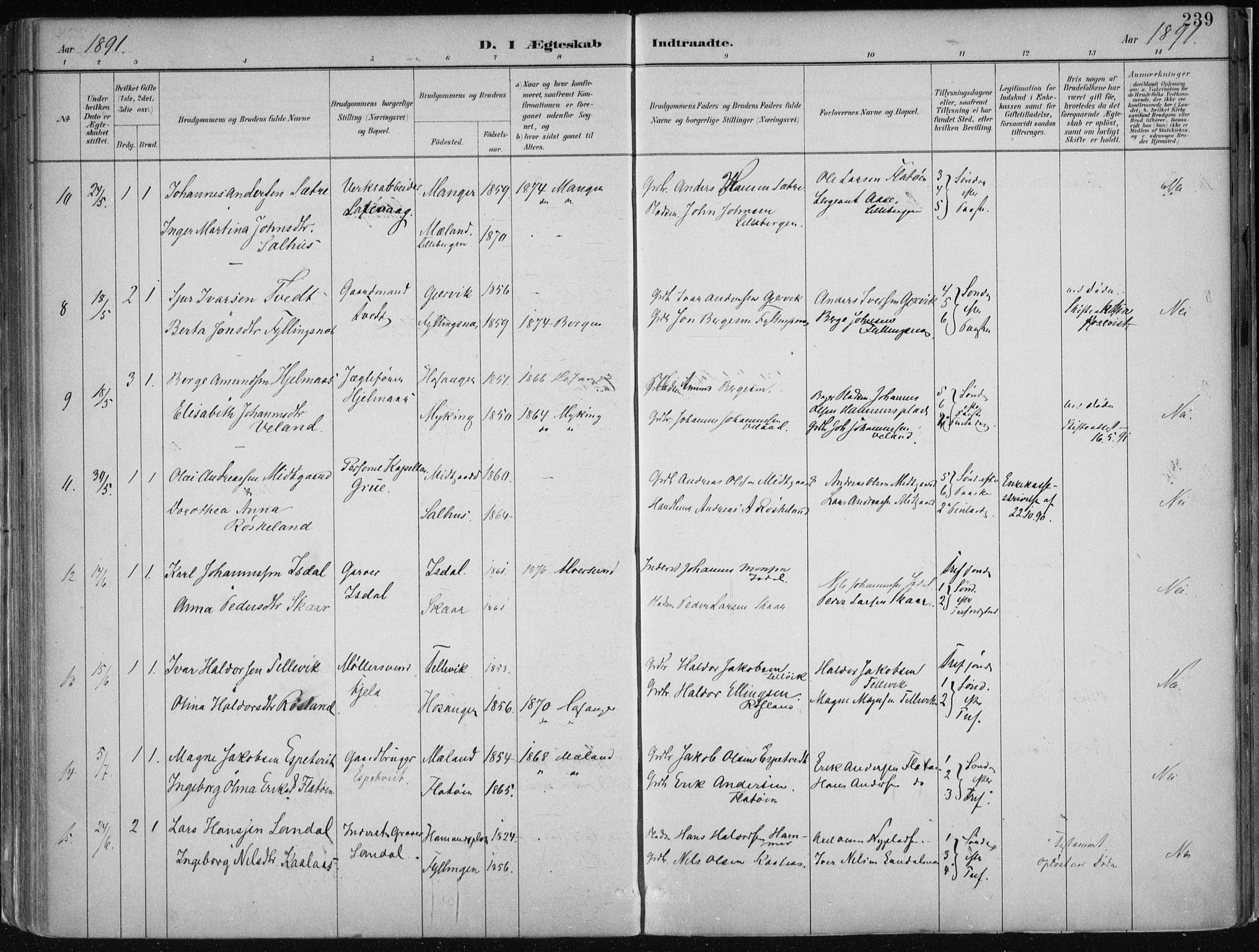 Hamre sokneprestembete, AV/SAB-A-75501/H/Ha/Haa/Haab/L0001: Parish register (official) no. B  1, 1882-1905, p. 239