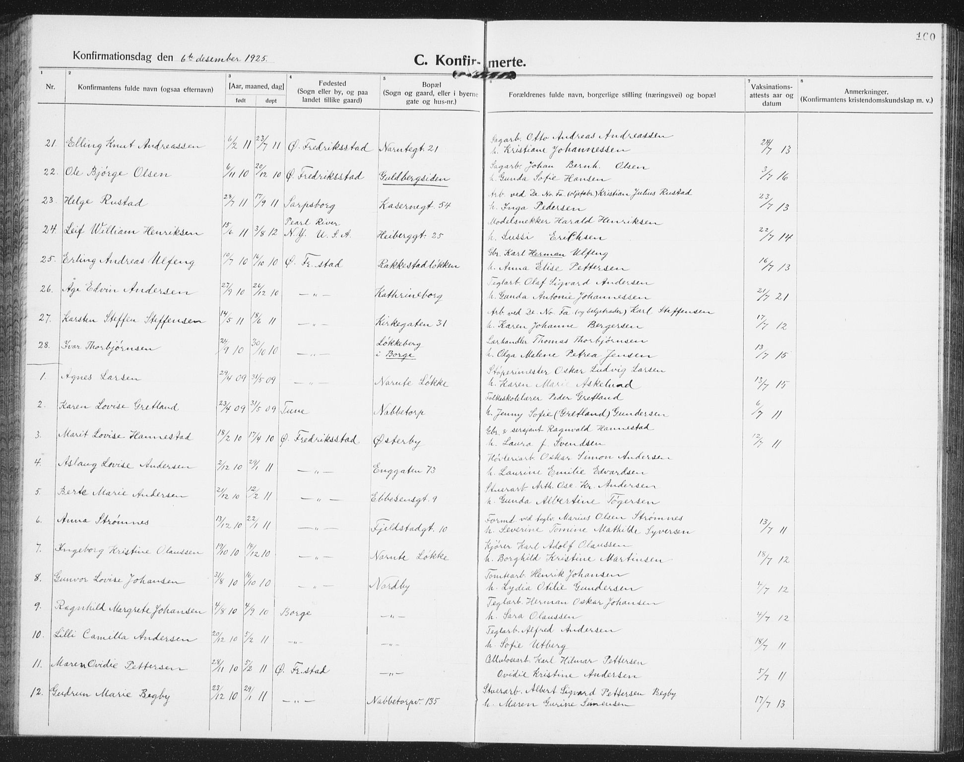 Østre Fredrikstad prestekontor Kirkebøker, AV/SAO-A-10907/G/Ga/L0003: Parish register (copy) no. 3, 1920-1940, p. 160