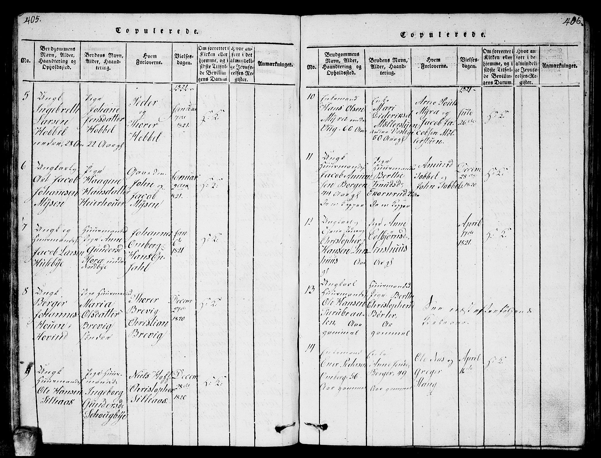 Enebakk prestekontor Kirkebøker, SAO/A-10171c/G/Ga/L0001: Parish register (copy) no. I 1, 1815-1833, p. 405-406