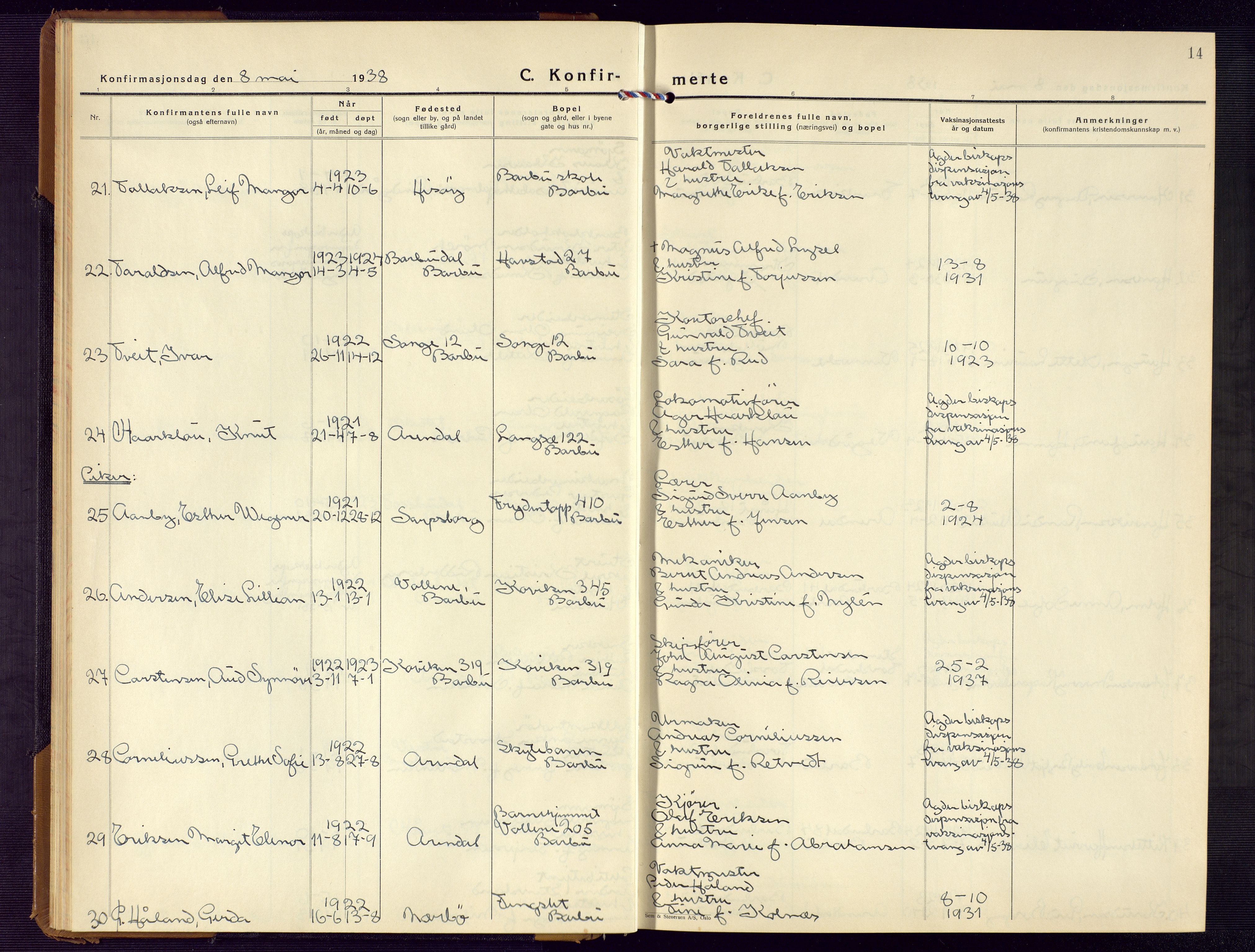 Barbu sokneprestkontor, AV/SAK-1111-0003/F/Fb/L0006: Parish register (copy) no. B 6, 1937-1947, p. 14