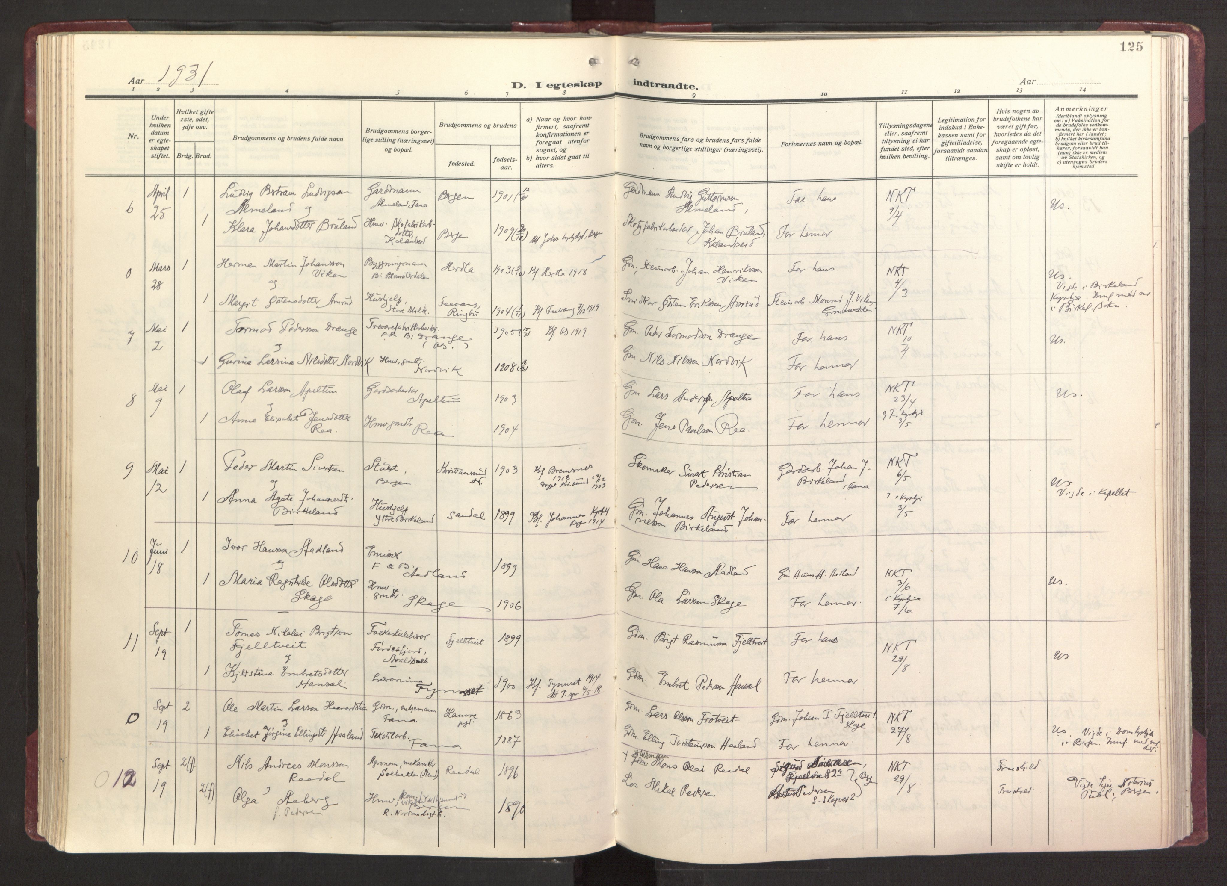 Fana Sokneprestembete, AV/SAB-A-75101/H/Haa/Haab/L0006: Parish register (official) no. B 6, 1923-1967, p. 125