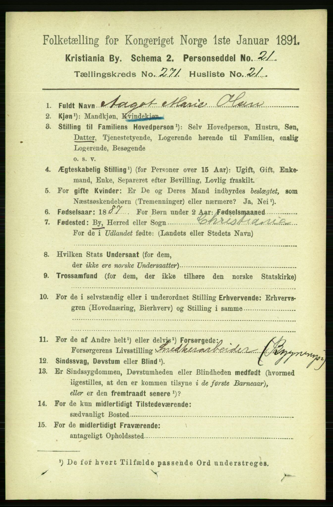 RA, 1891 census for 0301 Kristiania, 1891, p. 165001