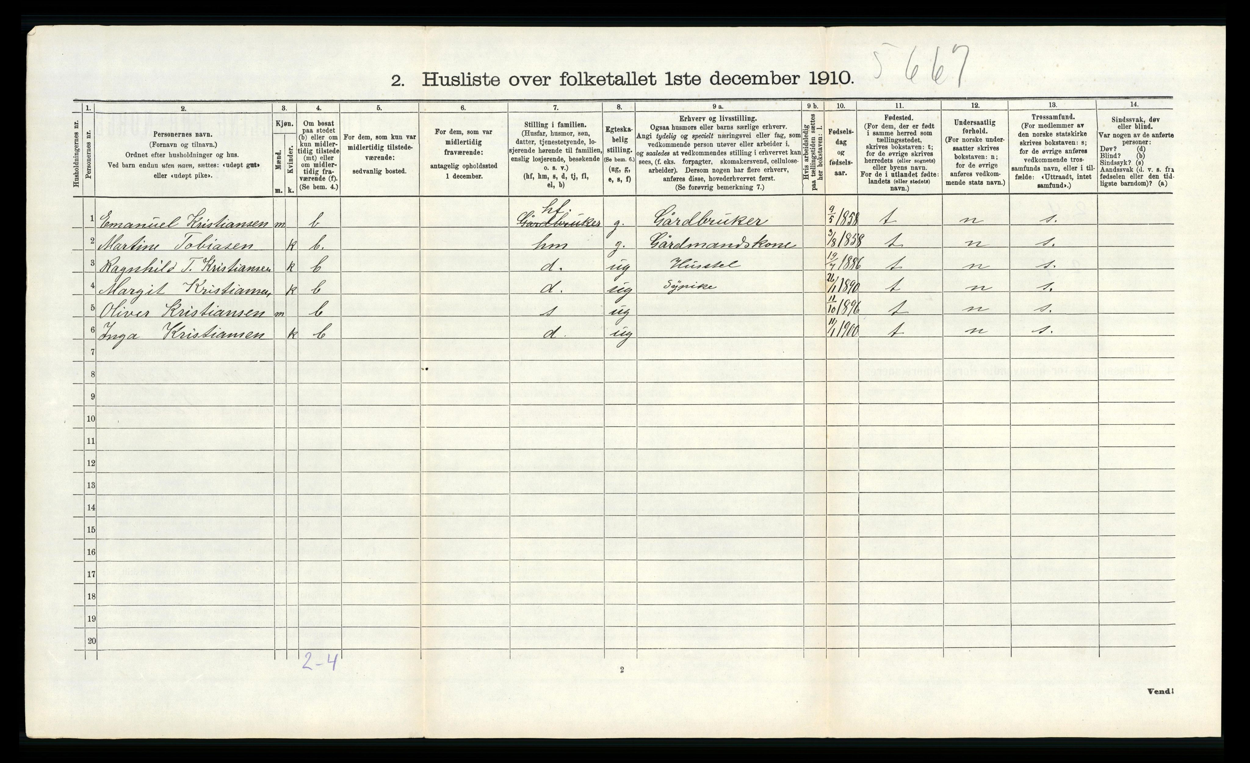 RA, 1910 census for Vanse, 1910, p. 2590