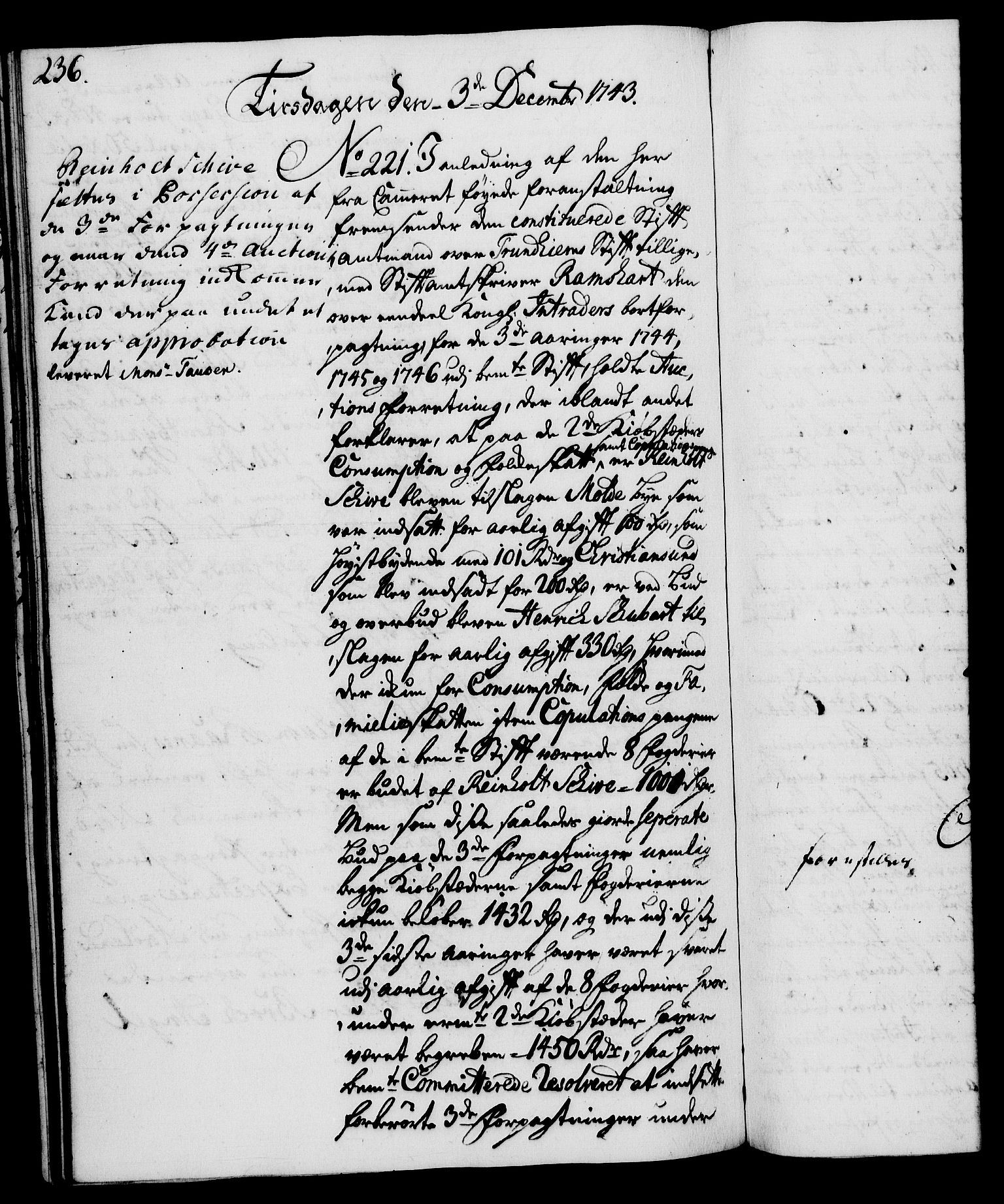 Rentekammeret, Kammerkanselliet, RA/EA-3111/G/Gh/Gha/L0025: Norsk ekstraktmemorialprotokoll (merket RK 53.70), 1743-1744, p. 236