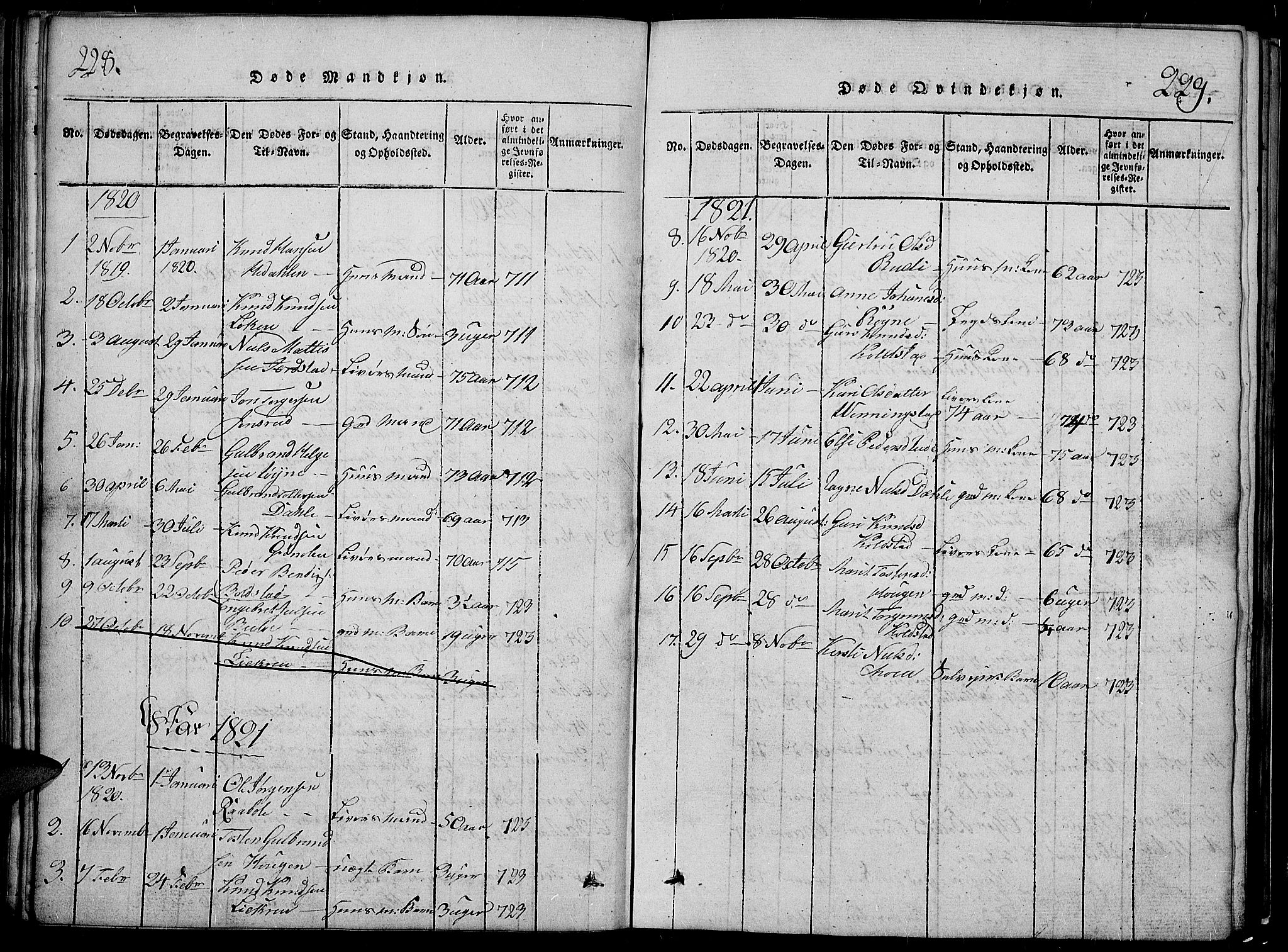 Slidre prestekontor, SAH/PREST-134/H/Ha/Hab/L0002: Parish register (copy) no. 2, 1814-1839, p. 228-229