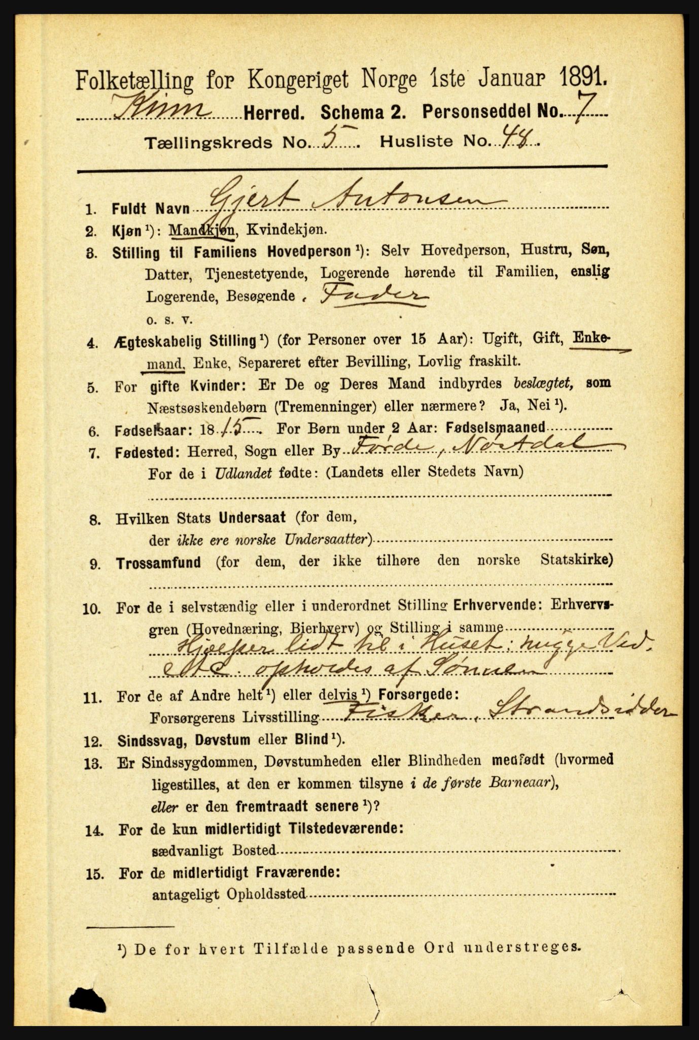 RA, 1891 census for 1437 Kinn, 1891, p. 2082