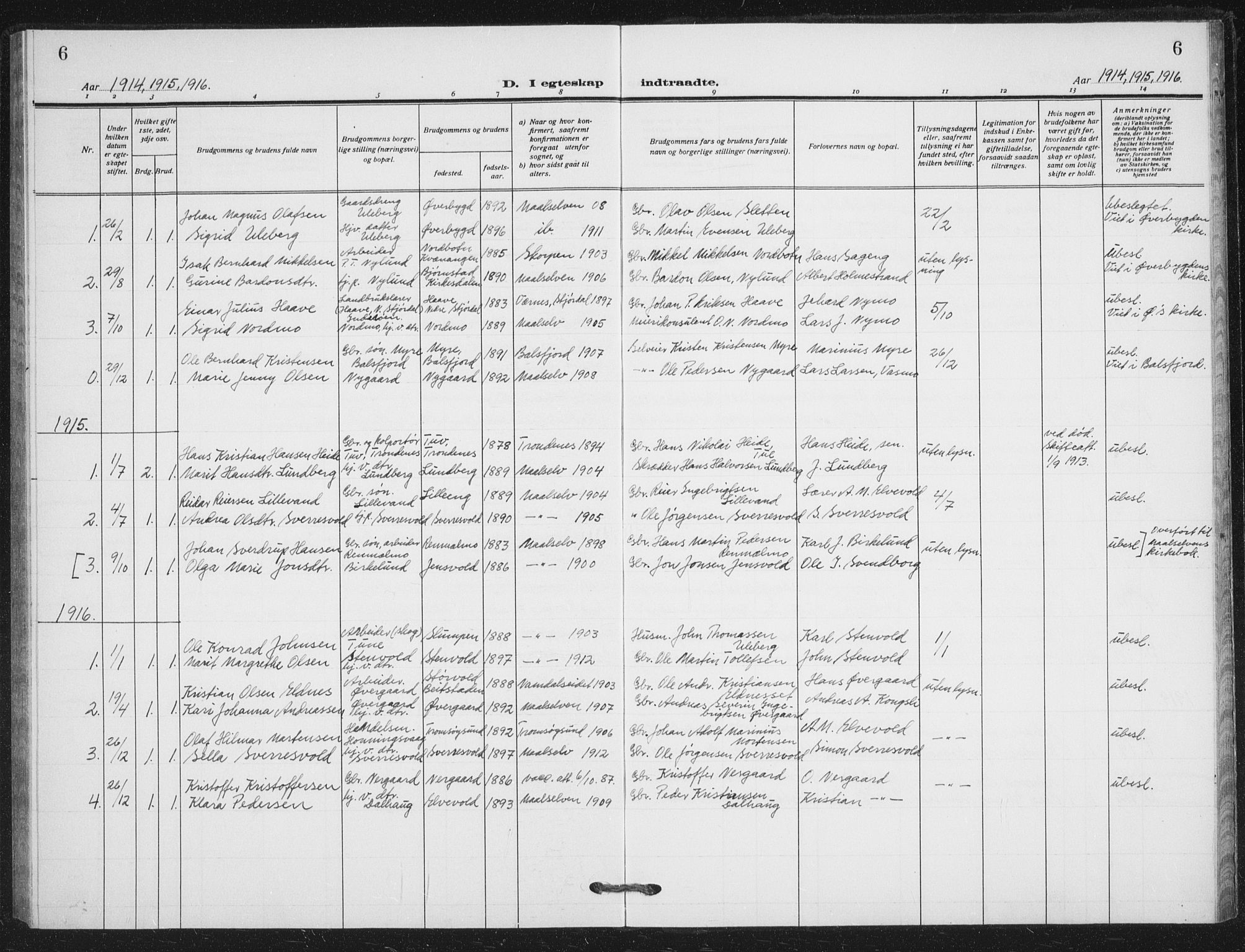 Målselv sokneprestembete, SATØ/S-1311/G/Ga/Gab/L0012klokker: Parish register (copy) no. 12, 1900-1936, p. 6