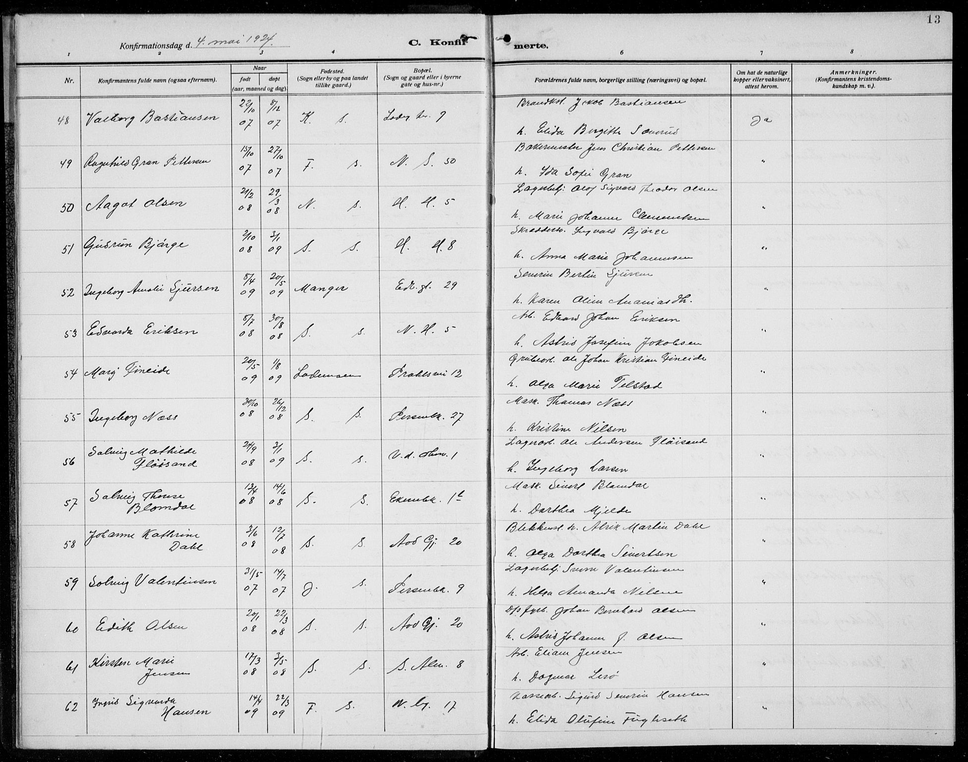 Sandviken Sokneprestembete, AV/SAB-A-77601/H/Hb/L0011: Parish register (copy) no. C 3, 1924-1938, p. 13