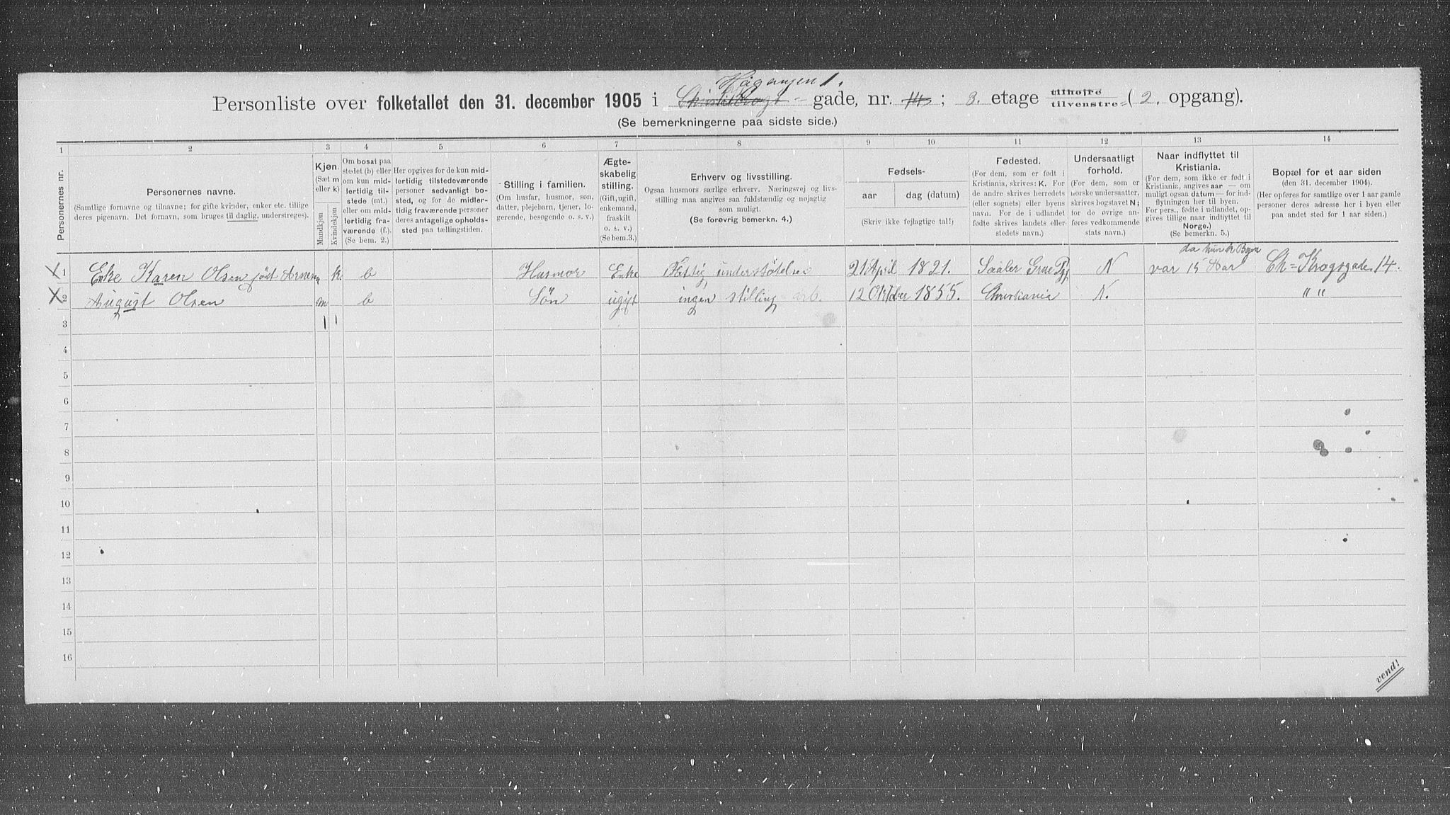 OBA, Municipal Census 1905 for Kristiania, 1905, p. 22521