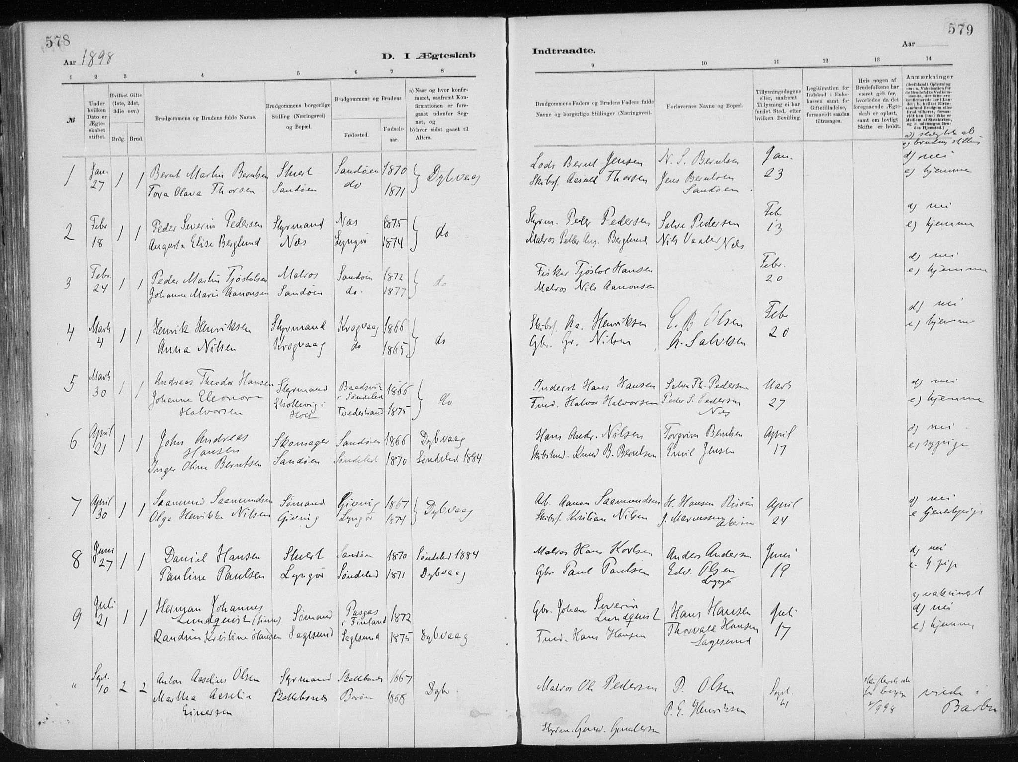 Dypvåg sokneprestkontor, SAK/1111-0007/F/Fa/Faa/L0008: Parish register (official) no. A 8, 1885-1906, p. 578-579