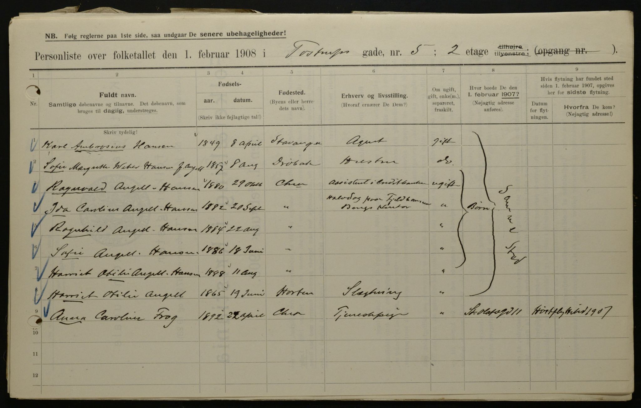 OBA, Municipal Census 1908 for Kristiania, 1908, p. 103660