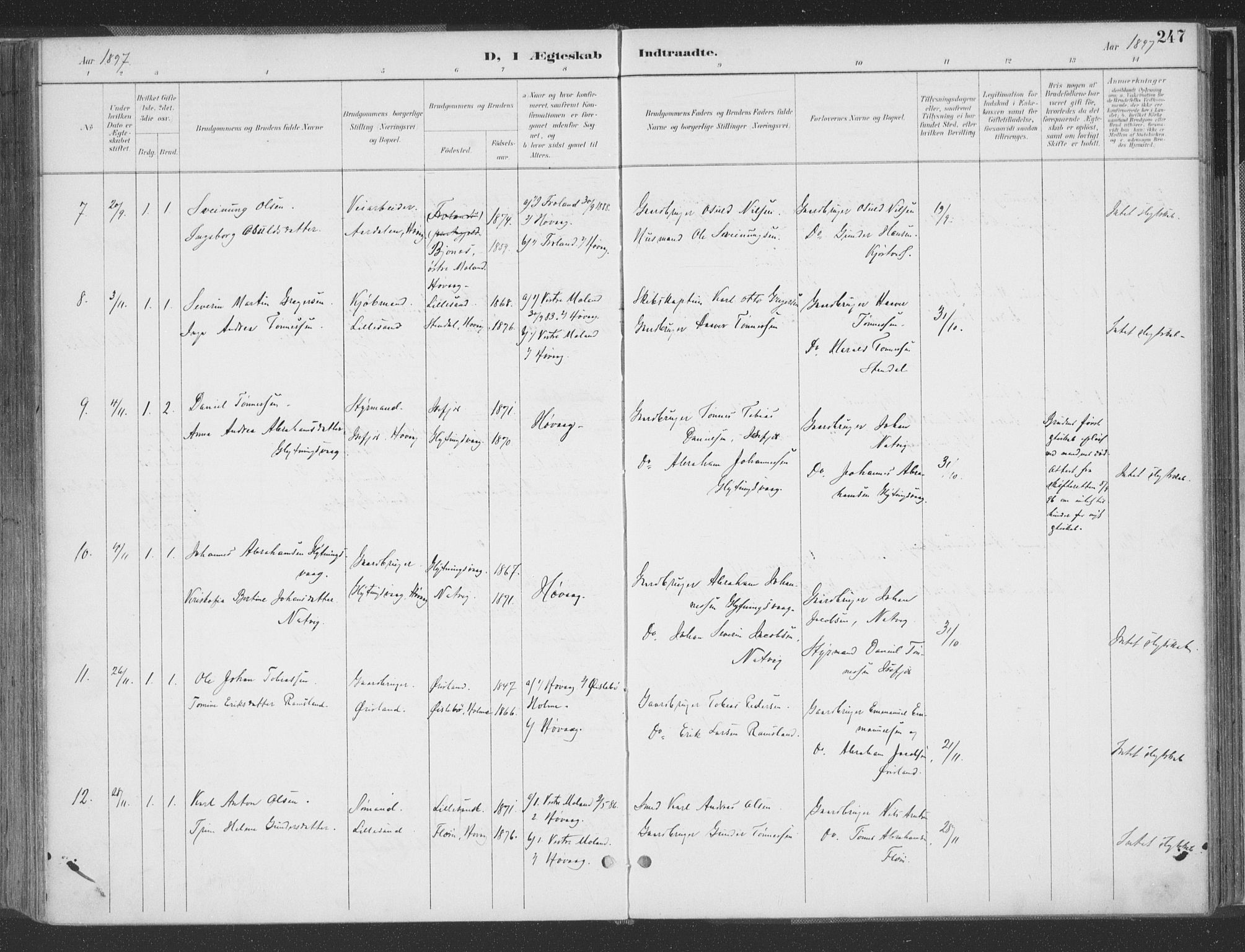 Høvåg sokneprestkontor, AV/SAK-1111-0025/F/Fa/L0006: Parish register (official) no. A 6, 1894-1923, p. 247